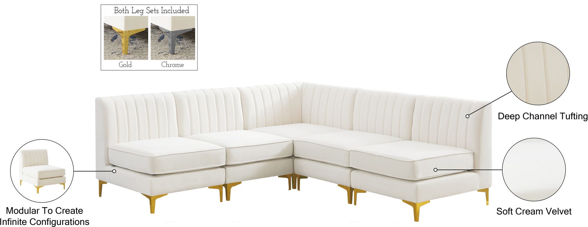 Alina 85.5" 5-Piece Velvet Modular Sectional