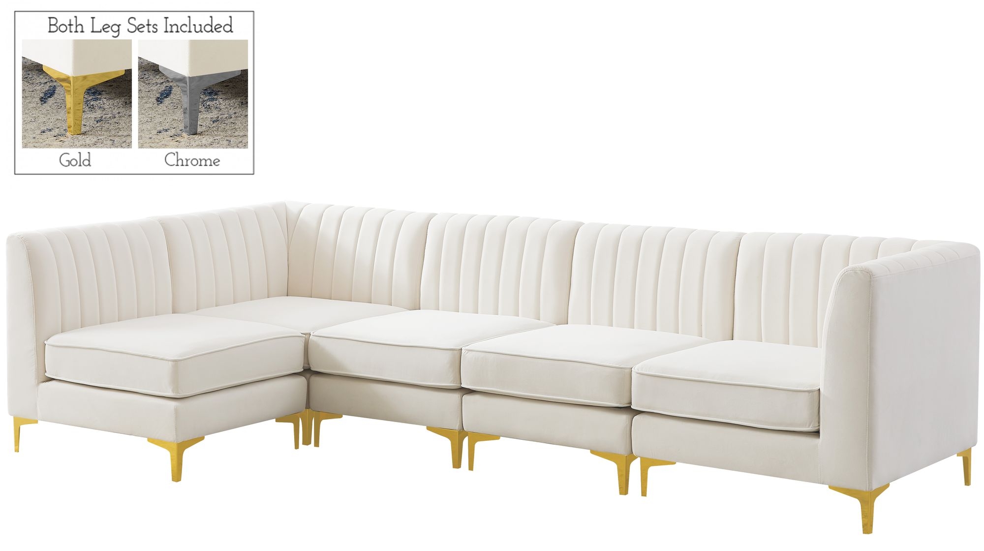Alina 119" 5-Piece Velvet Modular Sectional