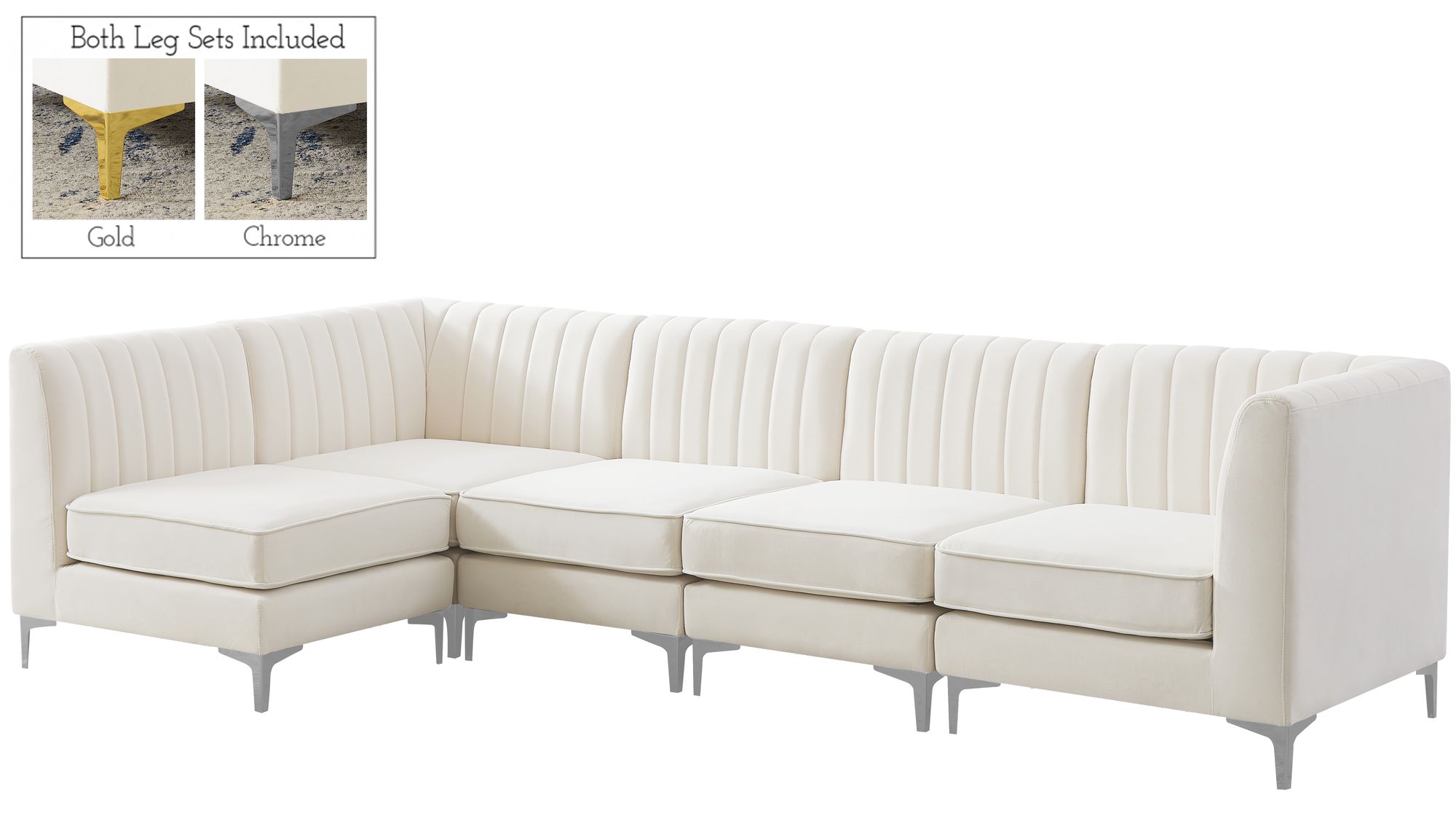 Alina 119" 5-Piece Velvet Modular Sectional
