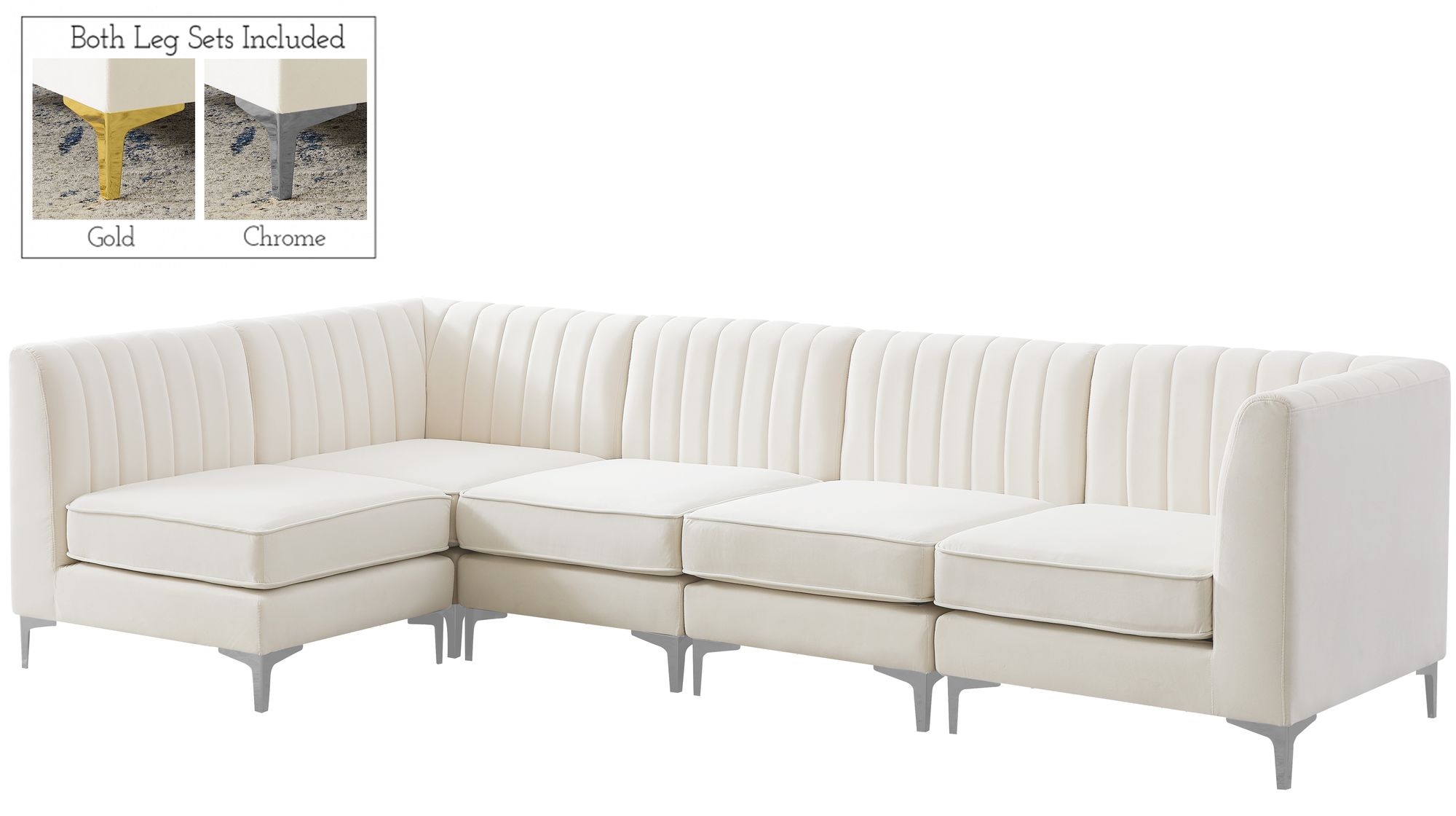 Alina 119" 5-Piece Velvet Modular Sectional