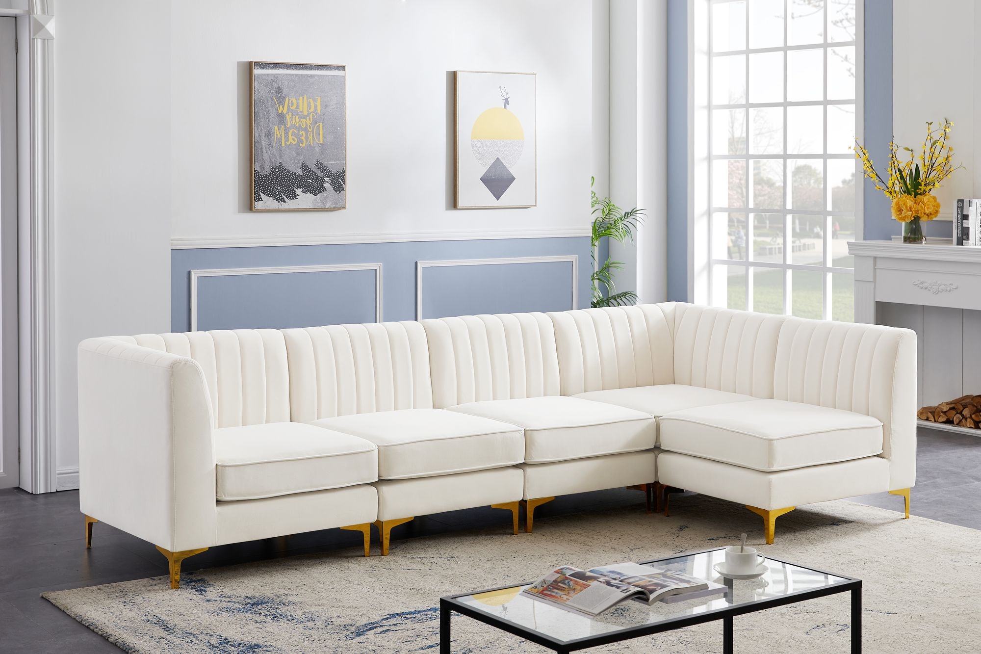 Alina 119" 5-Piece Velvet Modular Sectional