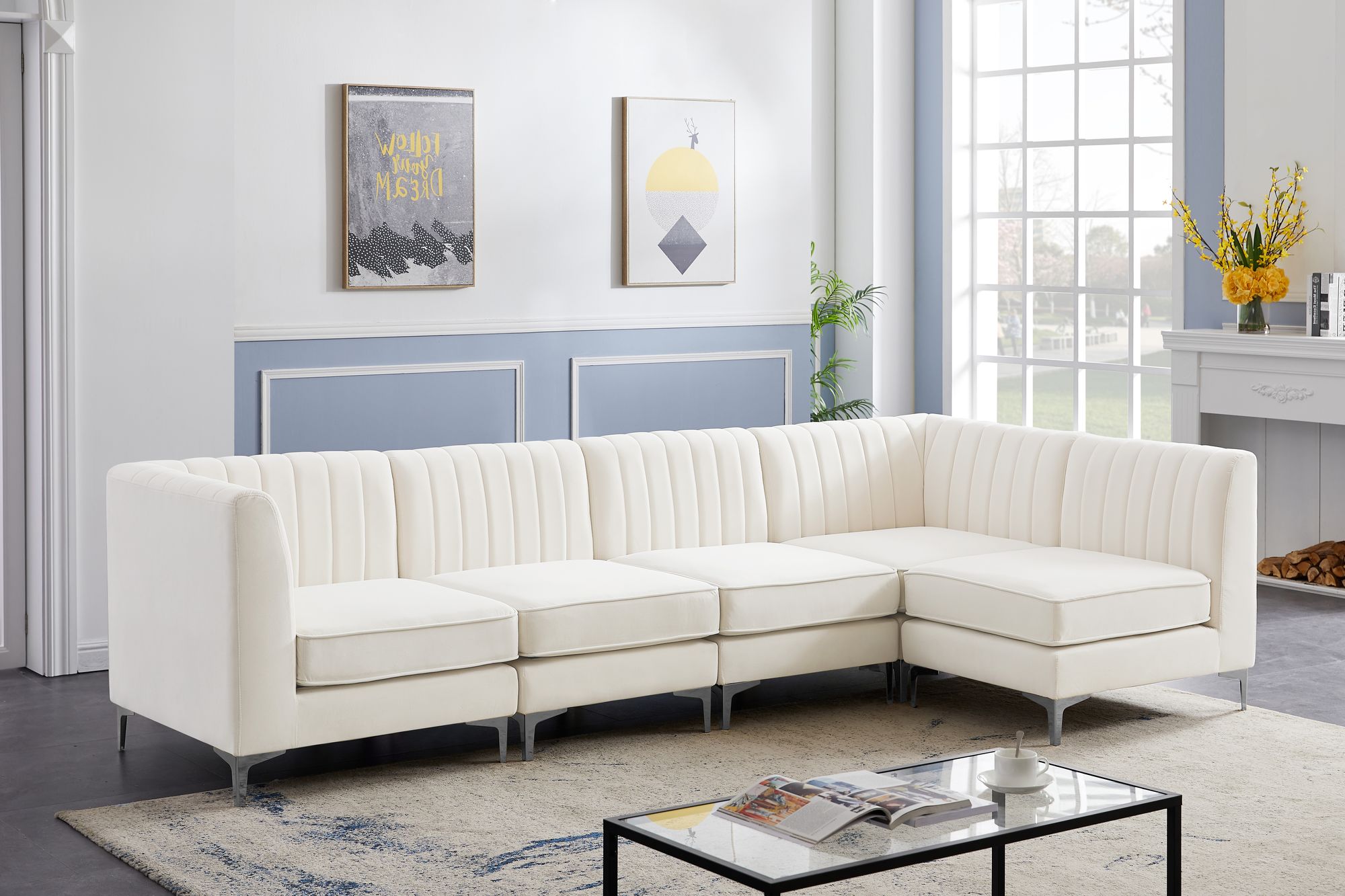 Alina 119" 5-Piece Velvet Modular Sectional