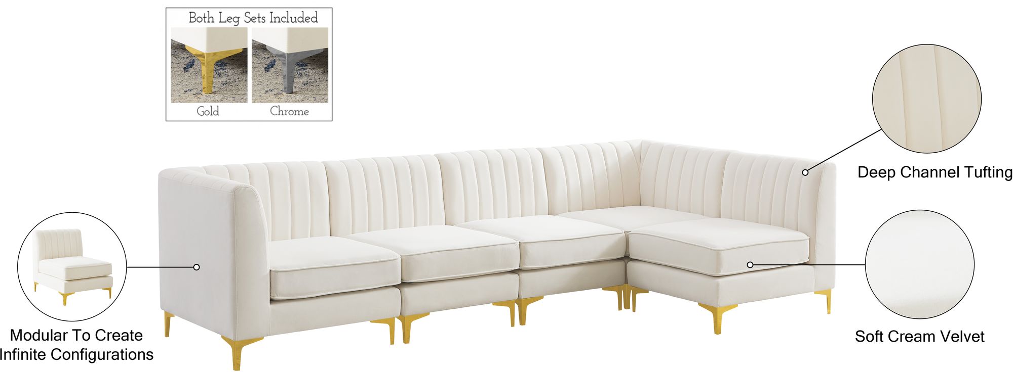Alina 119" 5-Piece Velvet Modular Sectional