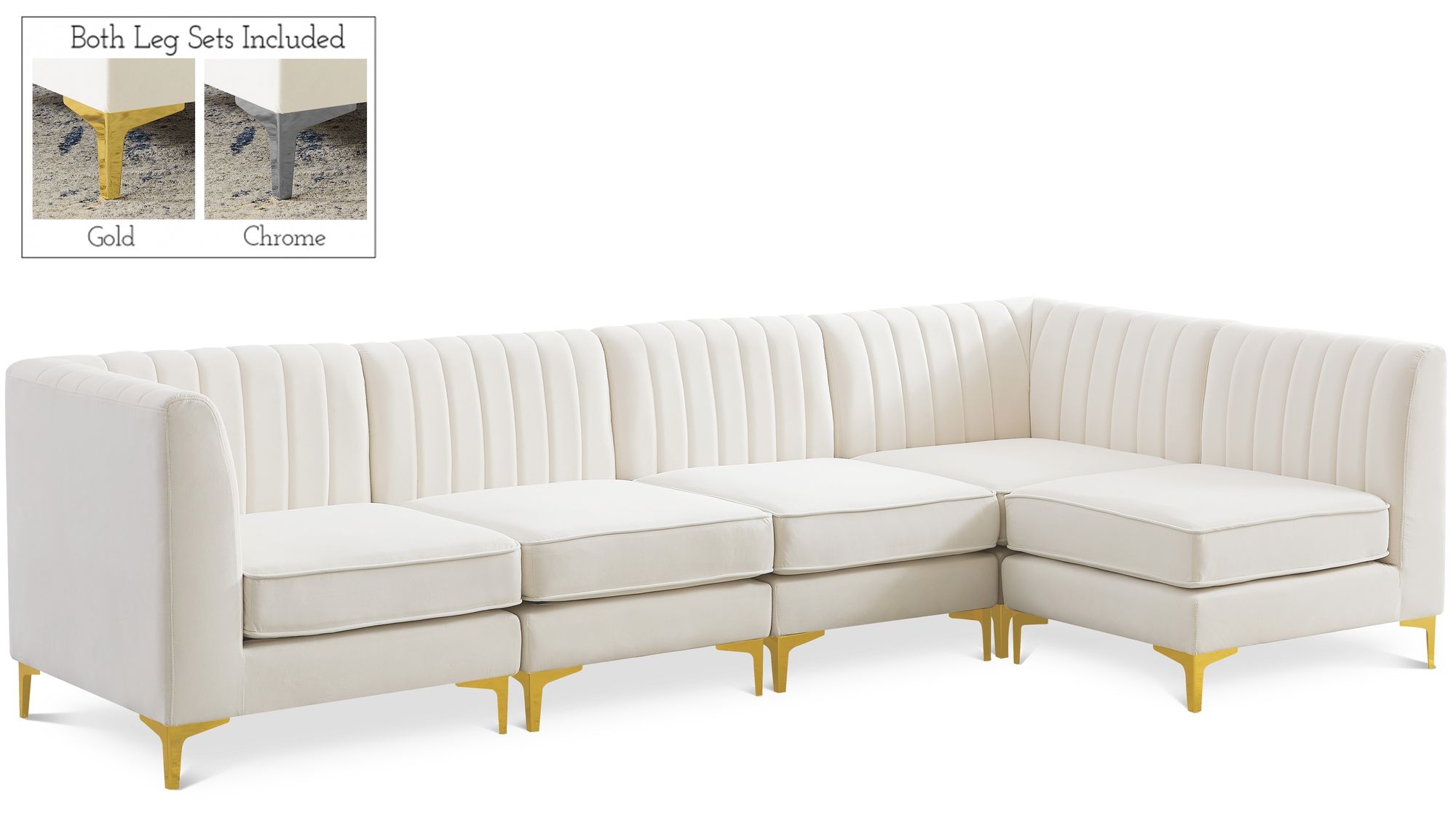 Alina 119" 5-Piece Velvet Modular Sectional