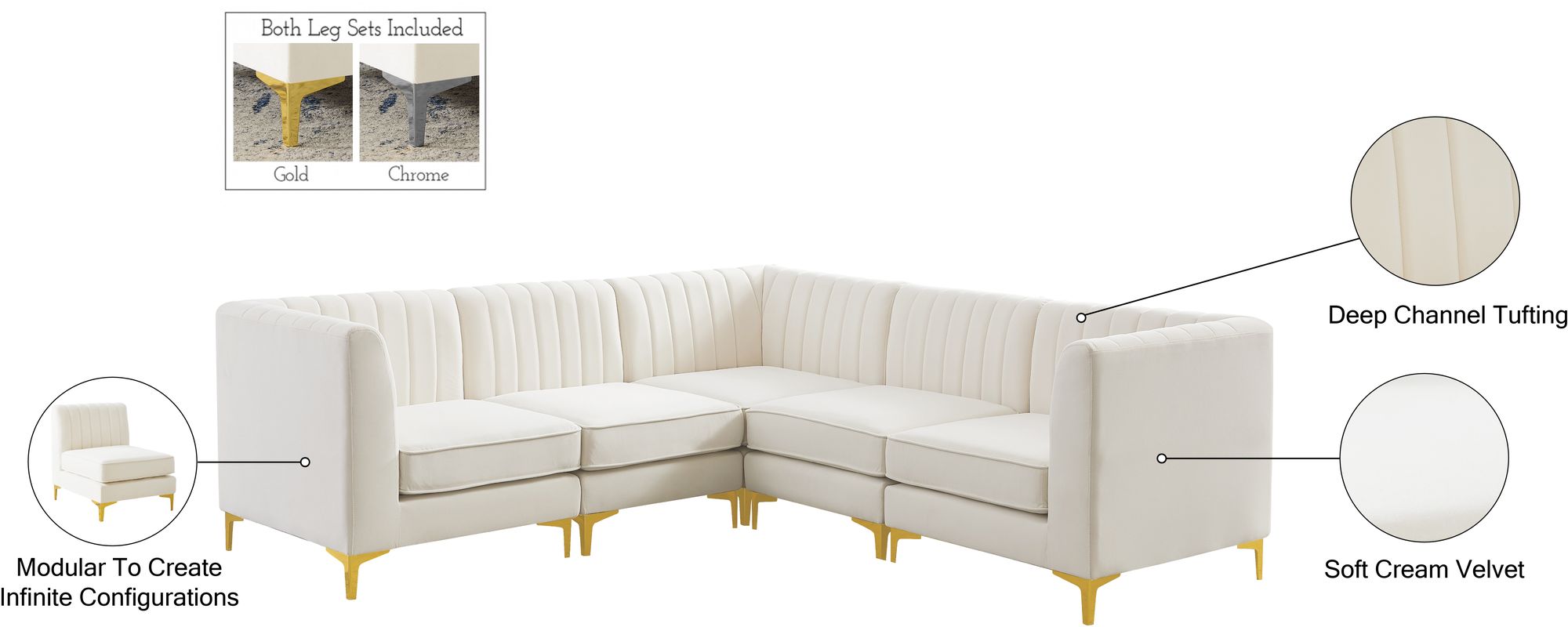 Alina 93" 5-Piece Velvet Modular Sectional