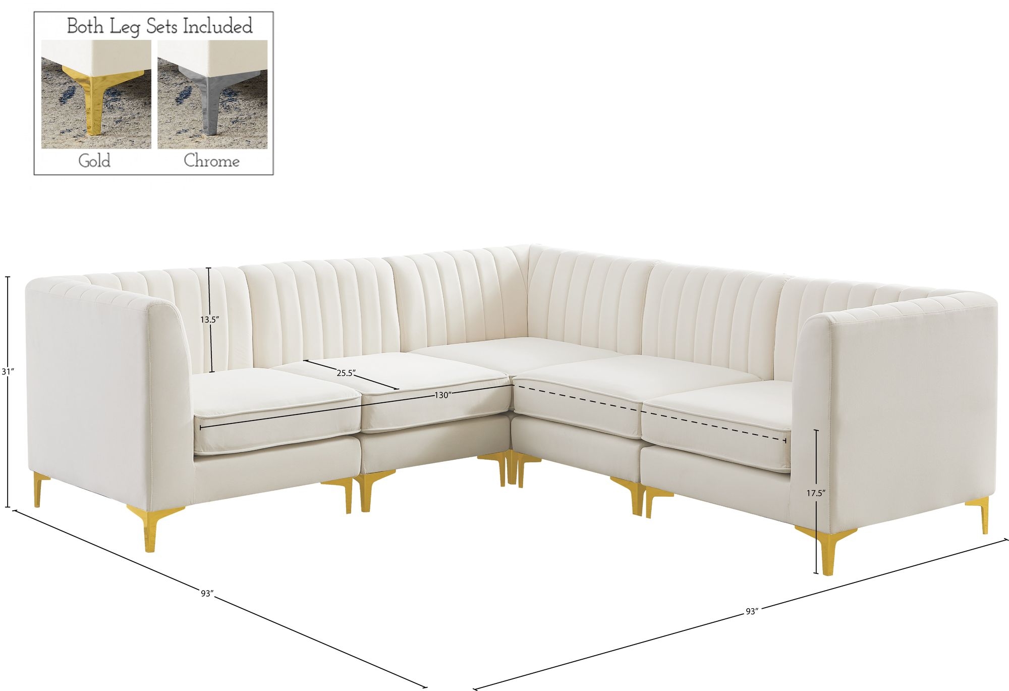 Alina 93" 5-Piece Velvet Modular Sectional