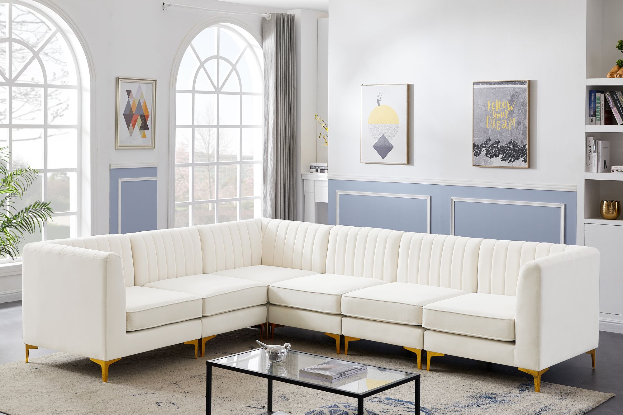 Alina 119" 6-Piece Velvet Modular Sectional