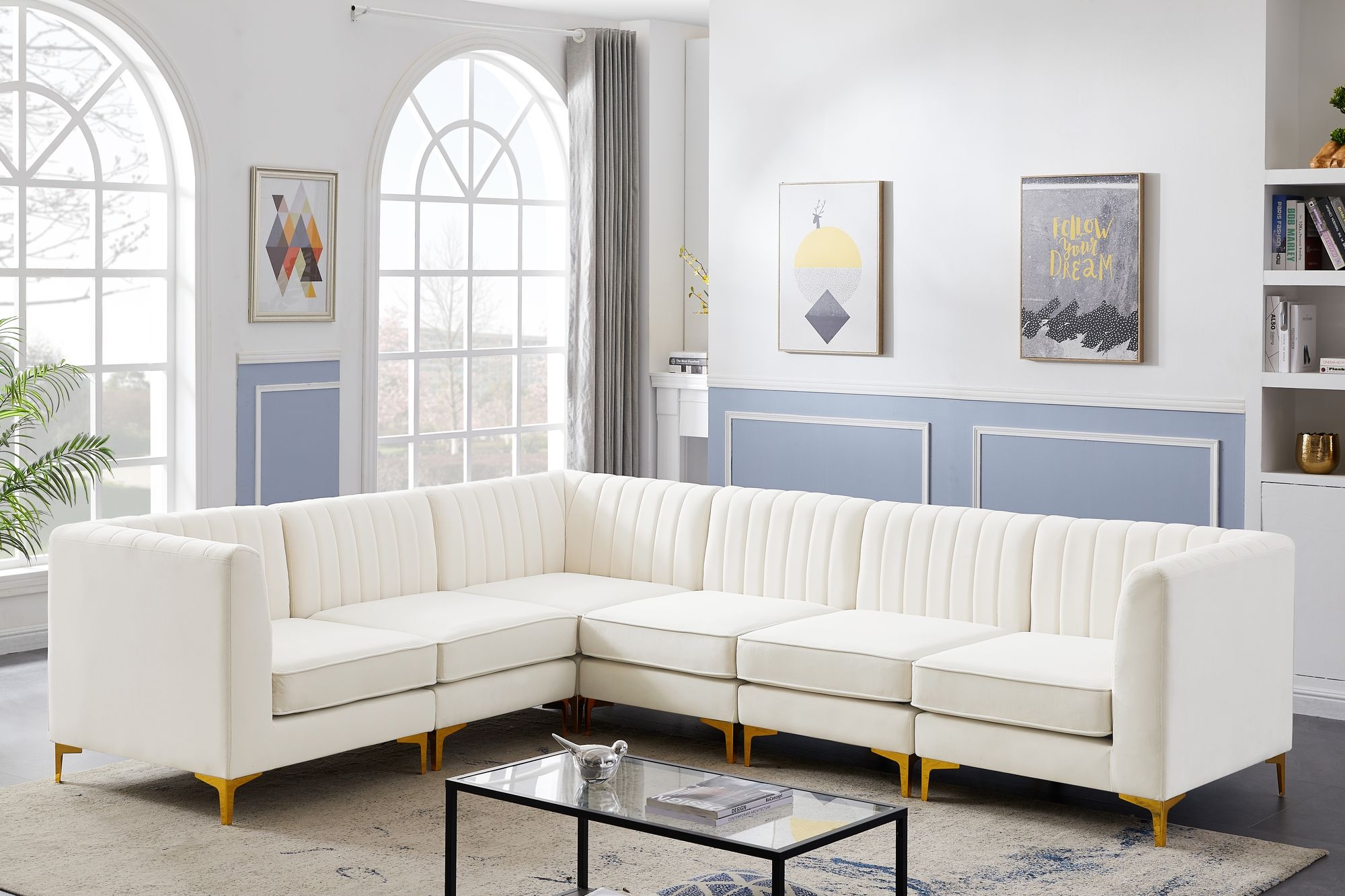 Alina 119" 6-Piece Velvet Modular Sectional
