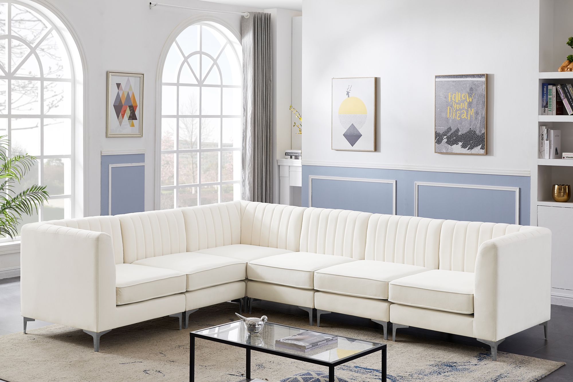 Alina 119" 6-Piece Velvet Modular Sectional