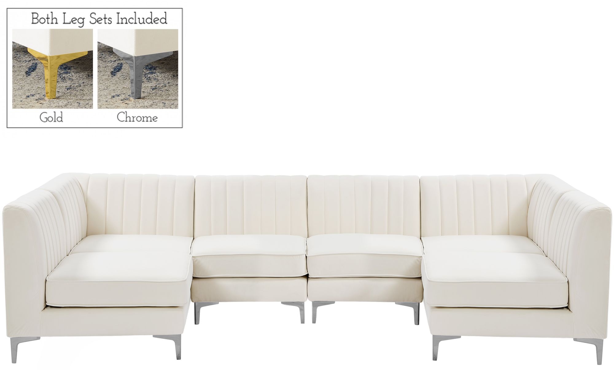 Alina 119" 6-Piece Velvet Modular U-Shape Sectional