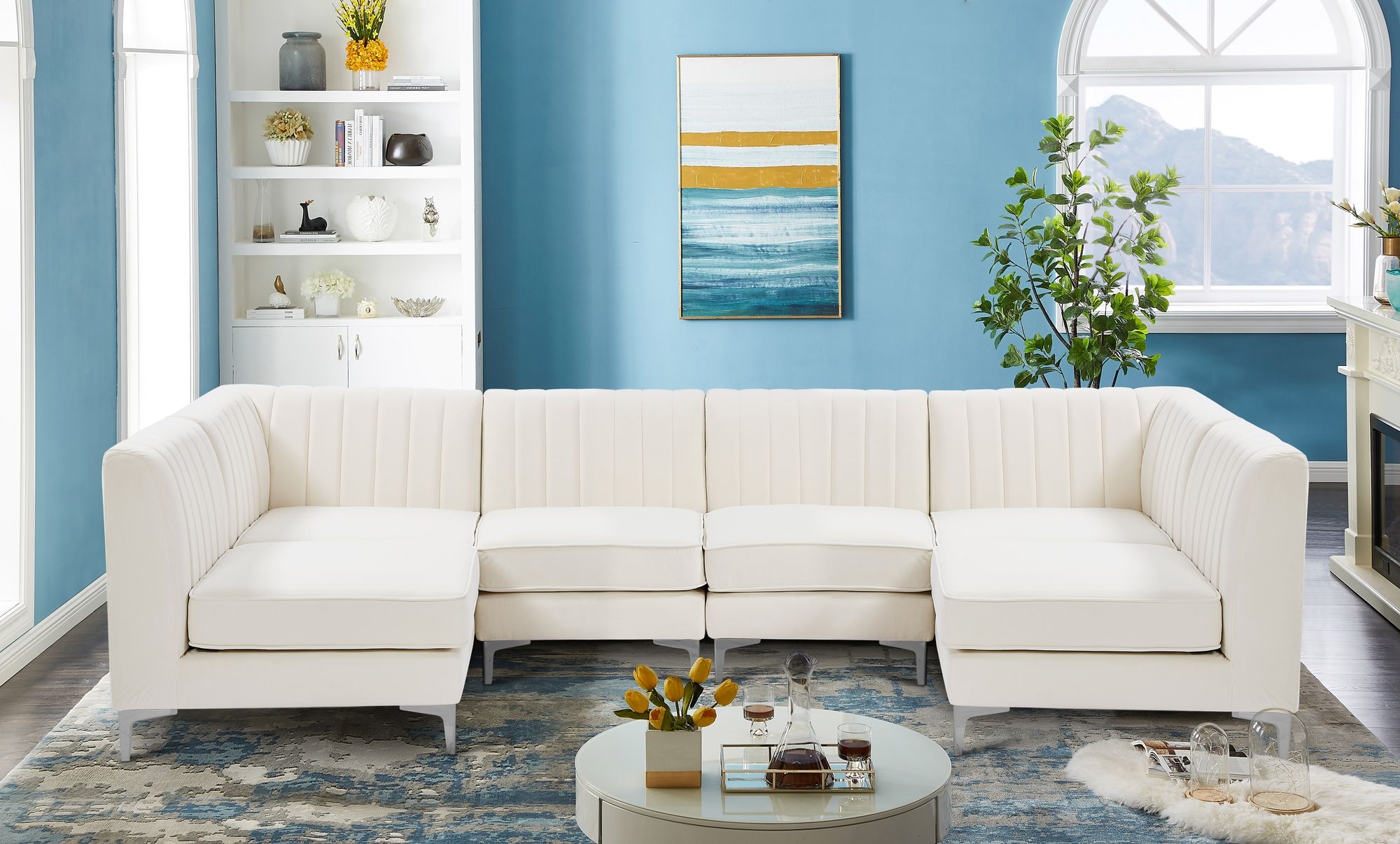 Alina 119" 6-Piece Velvet Modular U-Shape Sectional