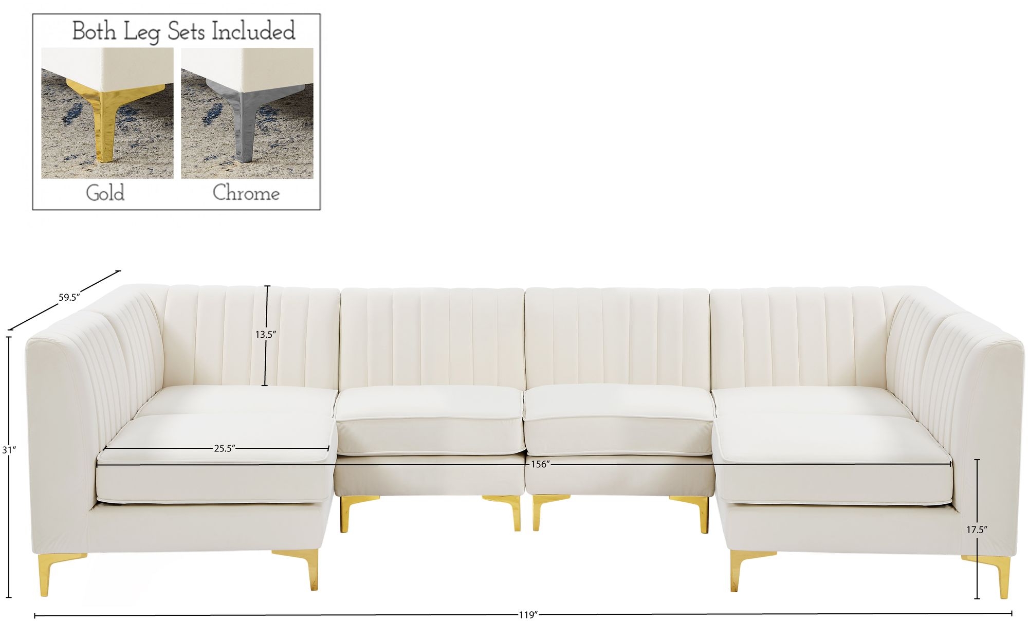 Alina 119" 6-Piece Velvet Modular U-Shape Sectional