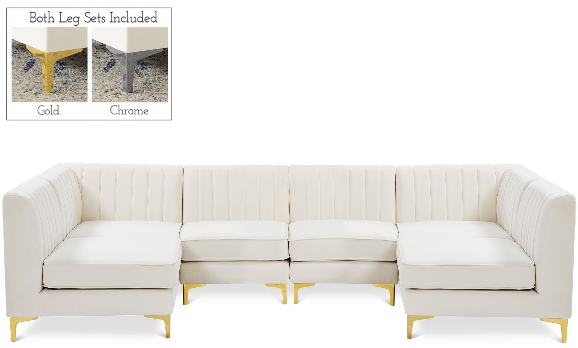 Alina 119" 6-Piece Velvet Modular U-Shape Sectional