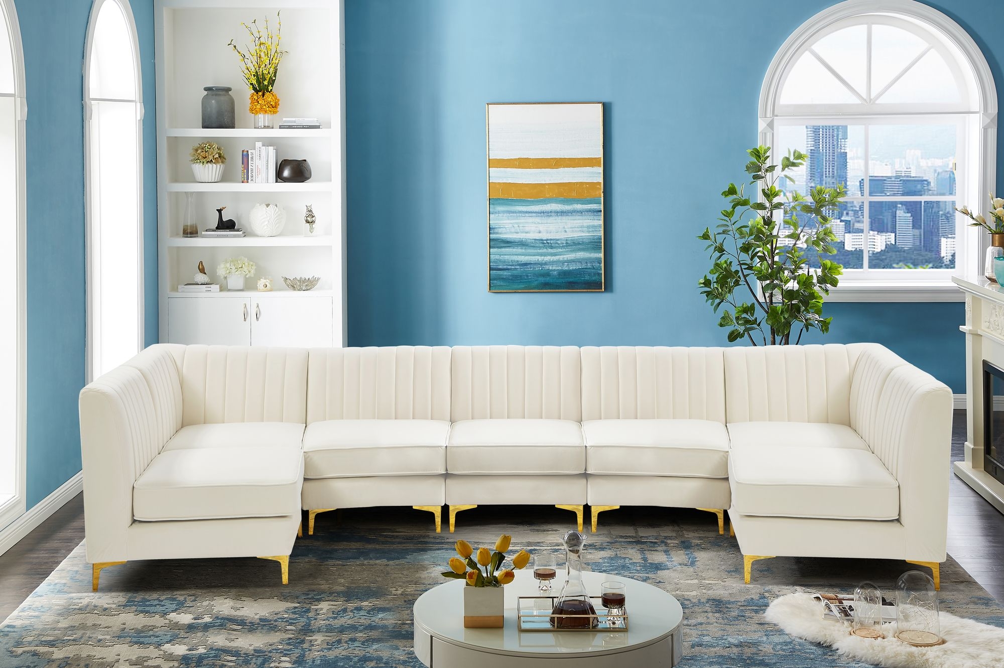 Alina 145" 7-Piece Velvet Modular Sectional