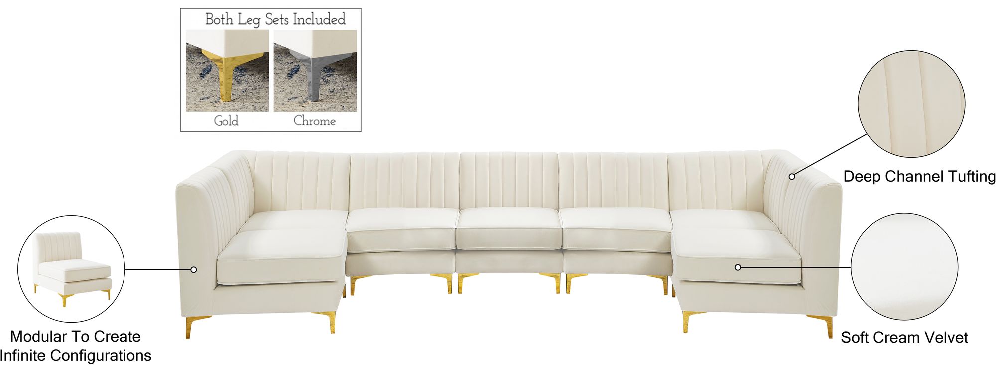 Alina 145" 7-Piece Velvet Modular Sectional