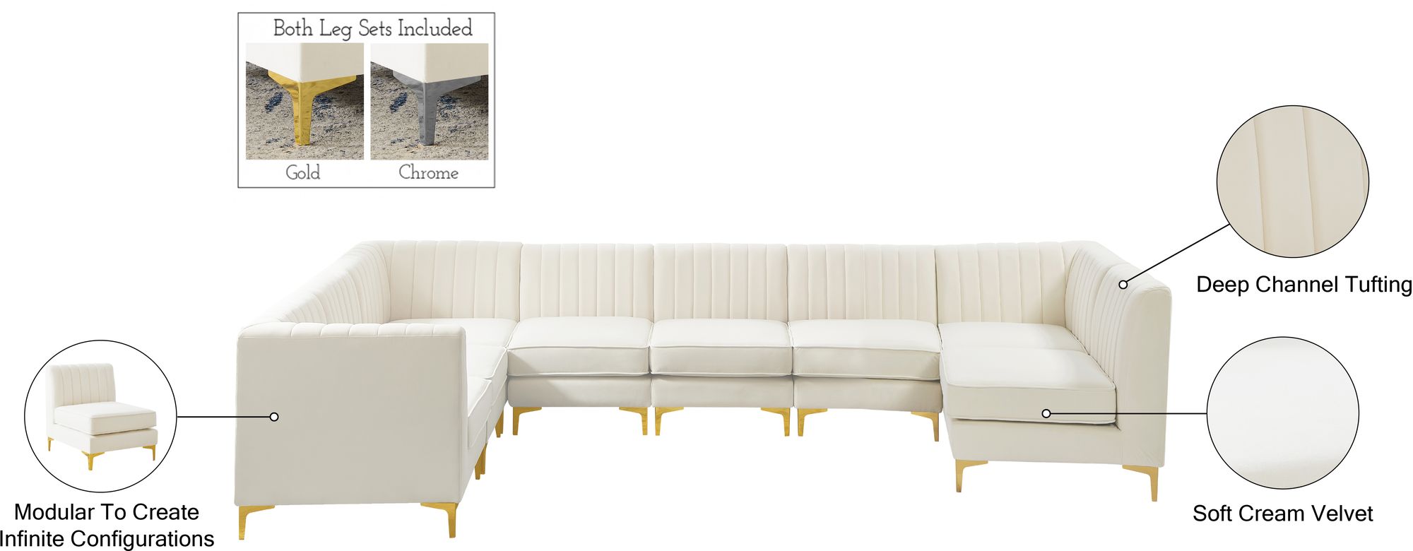 Alina 119" x 119" 8-Piece Velvet Modular Sectional
