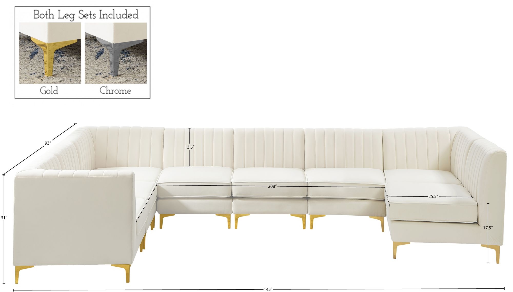 Alina 119" x 119" 8-Piece Velvet Modular Sectional