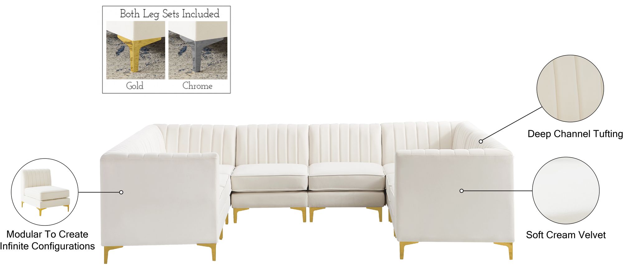 Alina 119" x 93" 8-Piece Velvet Modular Sectional