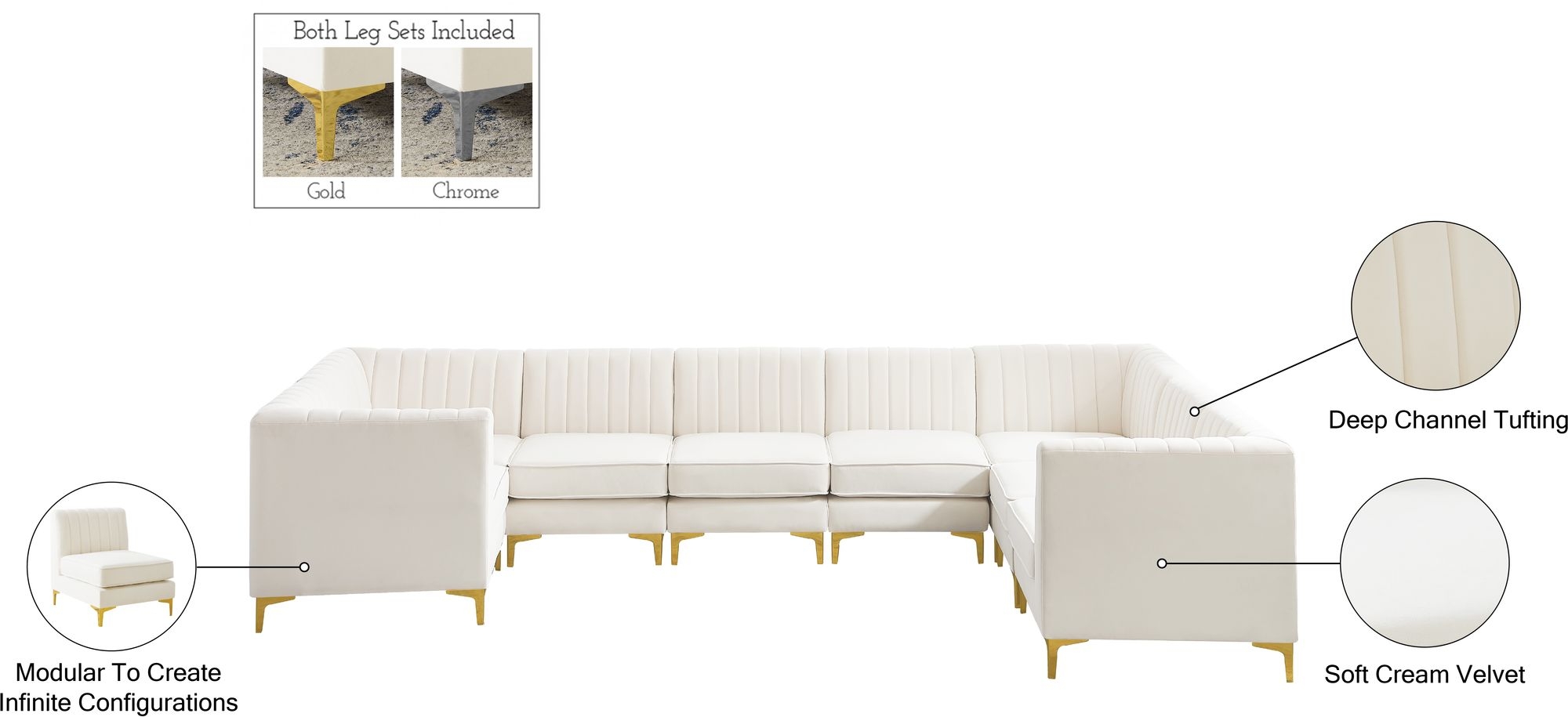 Alina 145" x 93" 8-Piece Velvet Modular Sectional