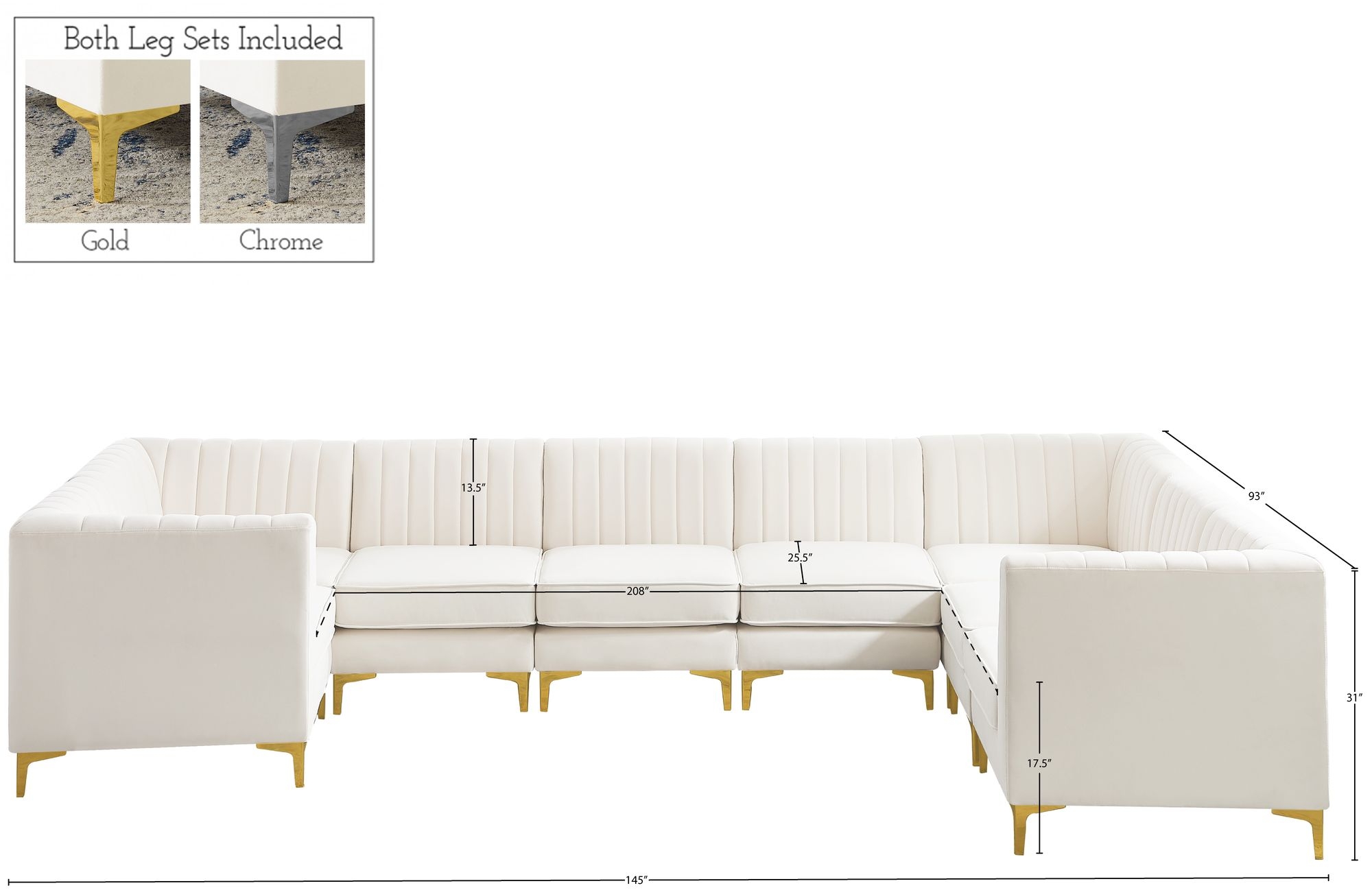 Alina 145" x 93" 8-Piece Velvet Modular Sectional