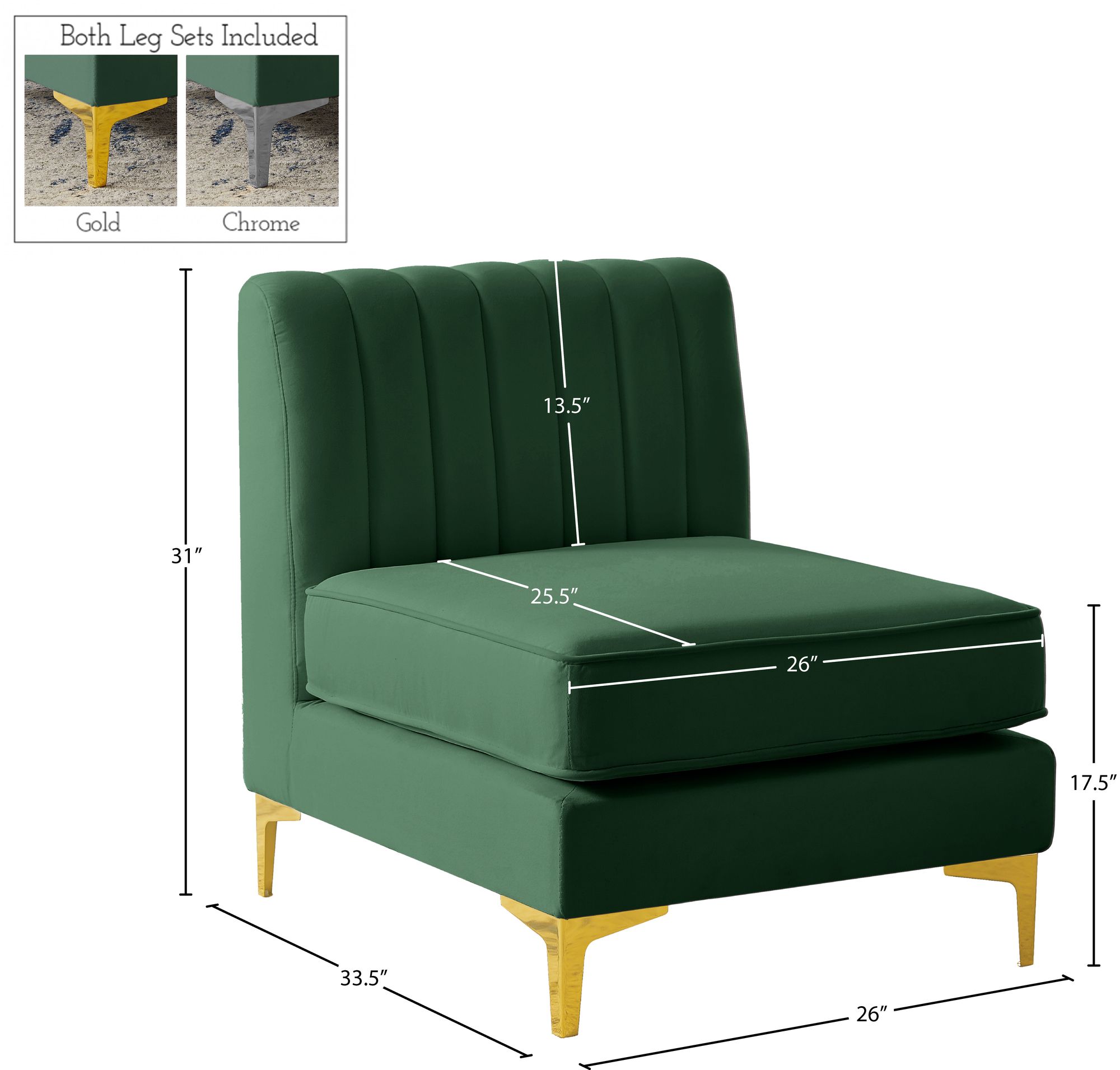 Alina Velvet Modular Armless Chair