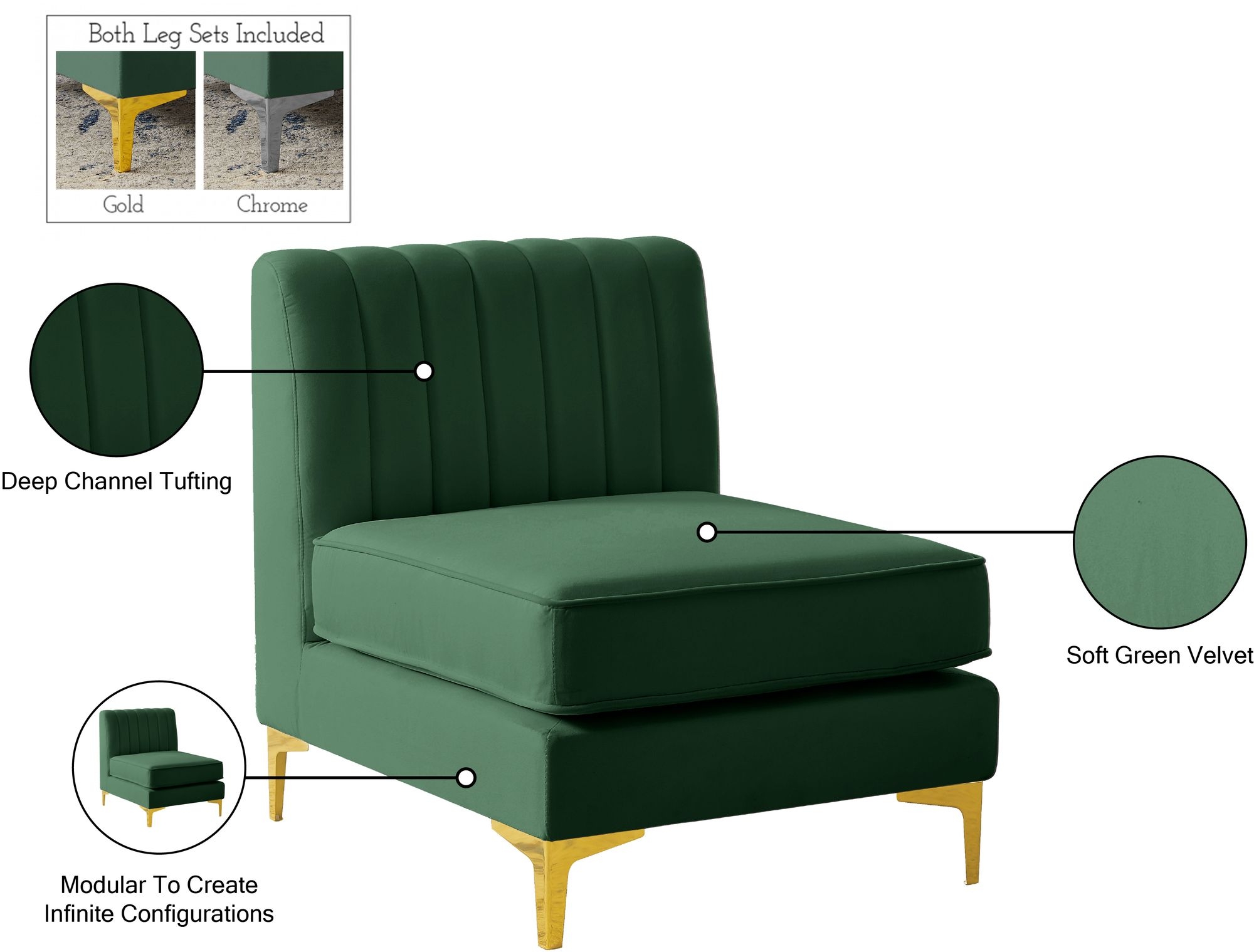 Alina Velvet Modular Armless Chair