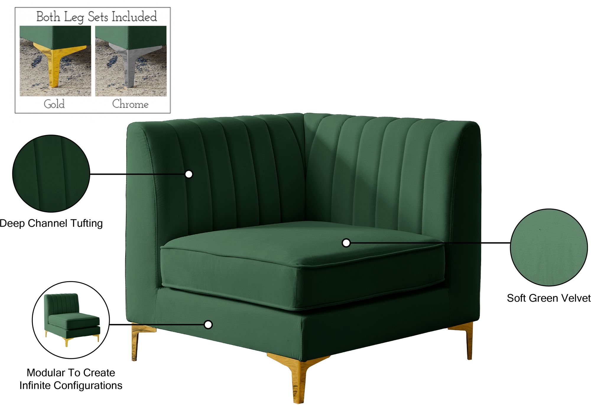 Alina Velvet Modular Corner Chair