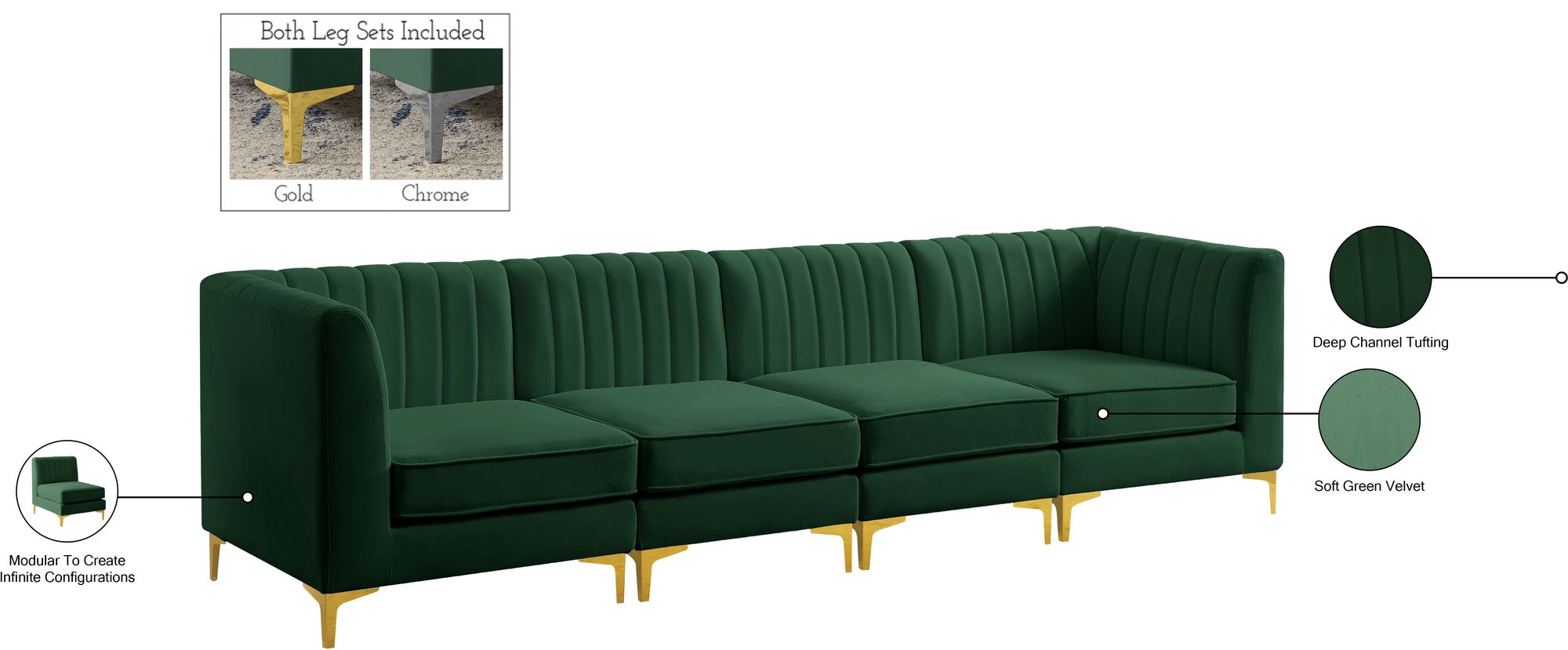Alina 119" Velvet Modular Sofa