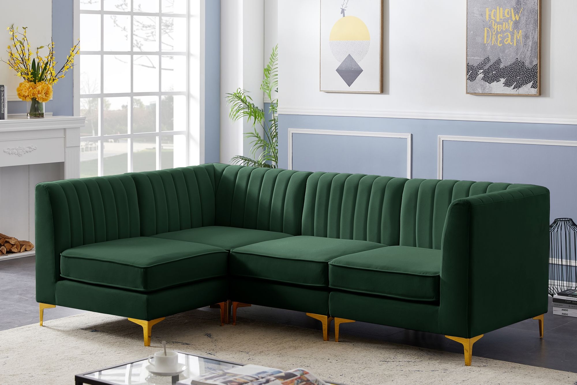 Alina 93" 4-Piece Velvet Modular Sectional