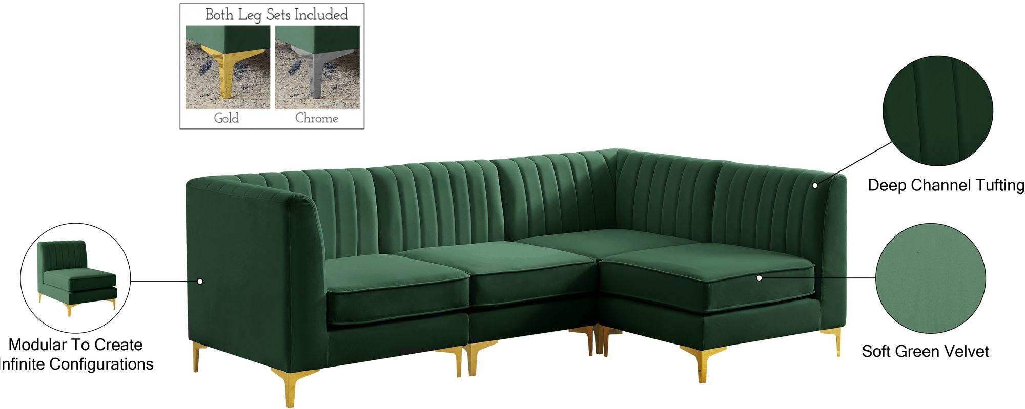 Alina 93" 4-Piece Velvet Modular Sectional