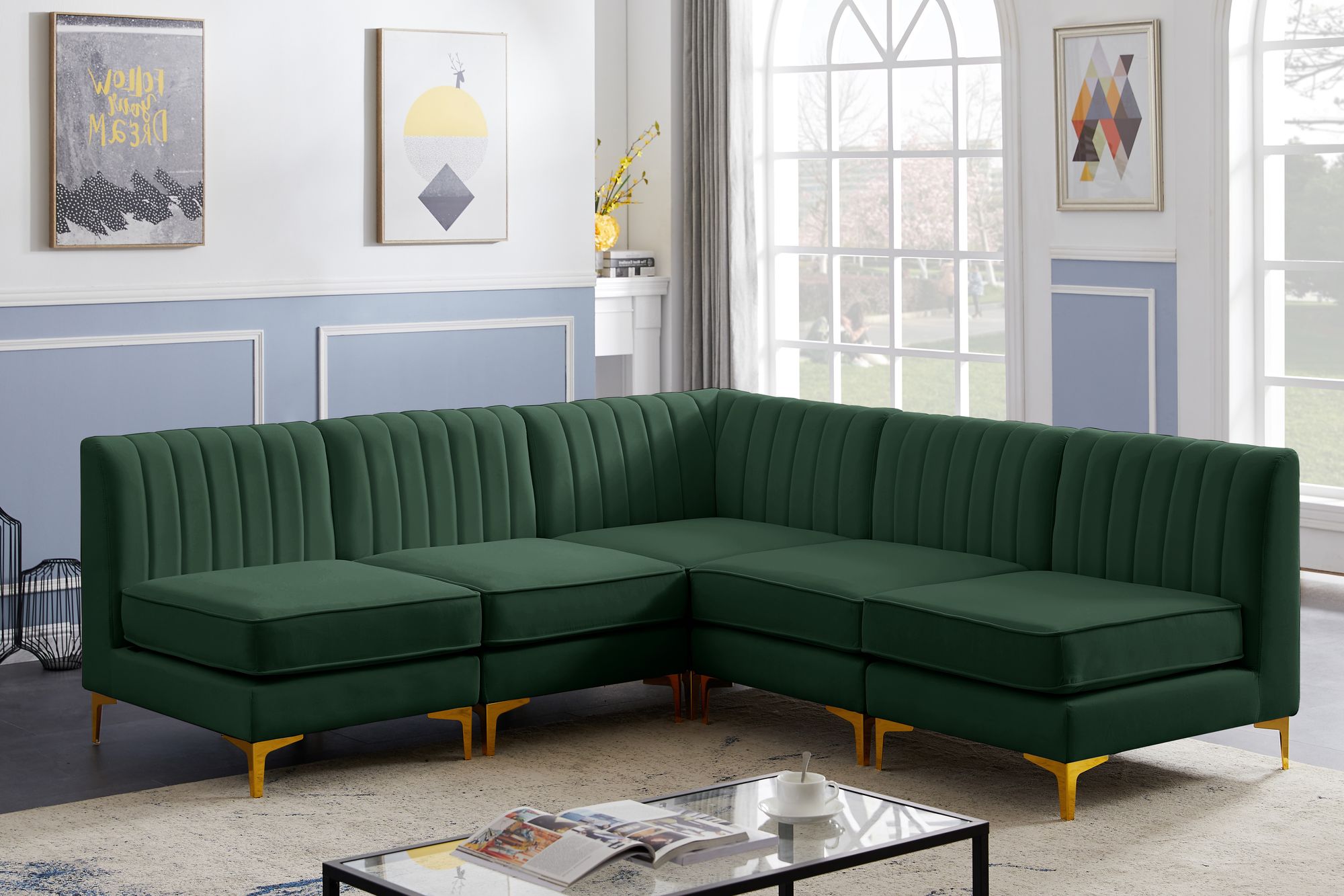Alina 85.5" 5-Piece Velvet Modular Sectional