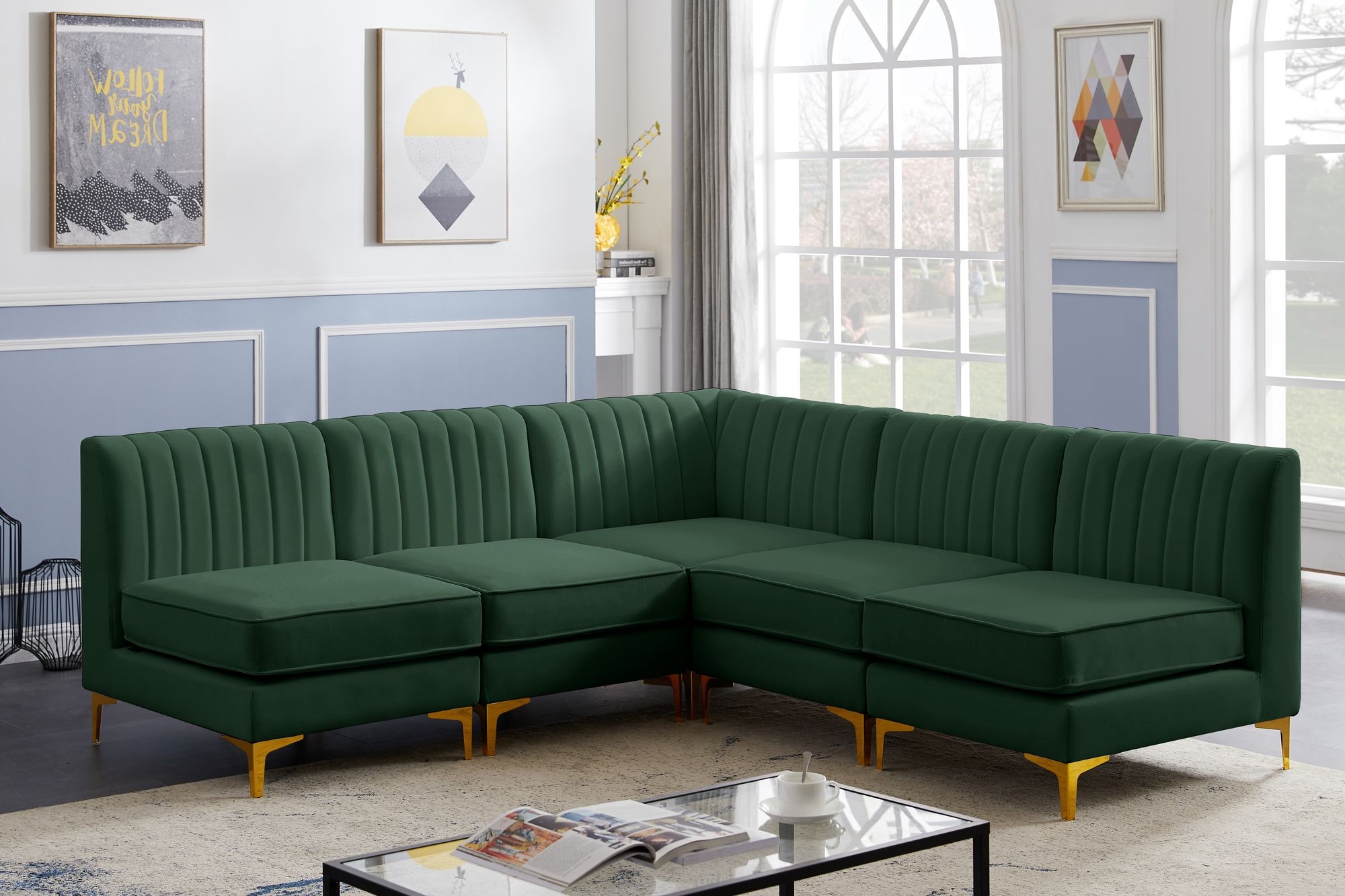 Alina 85.5" 5-Piece Velvet Modular Sectional