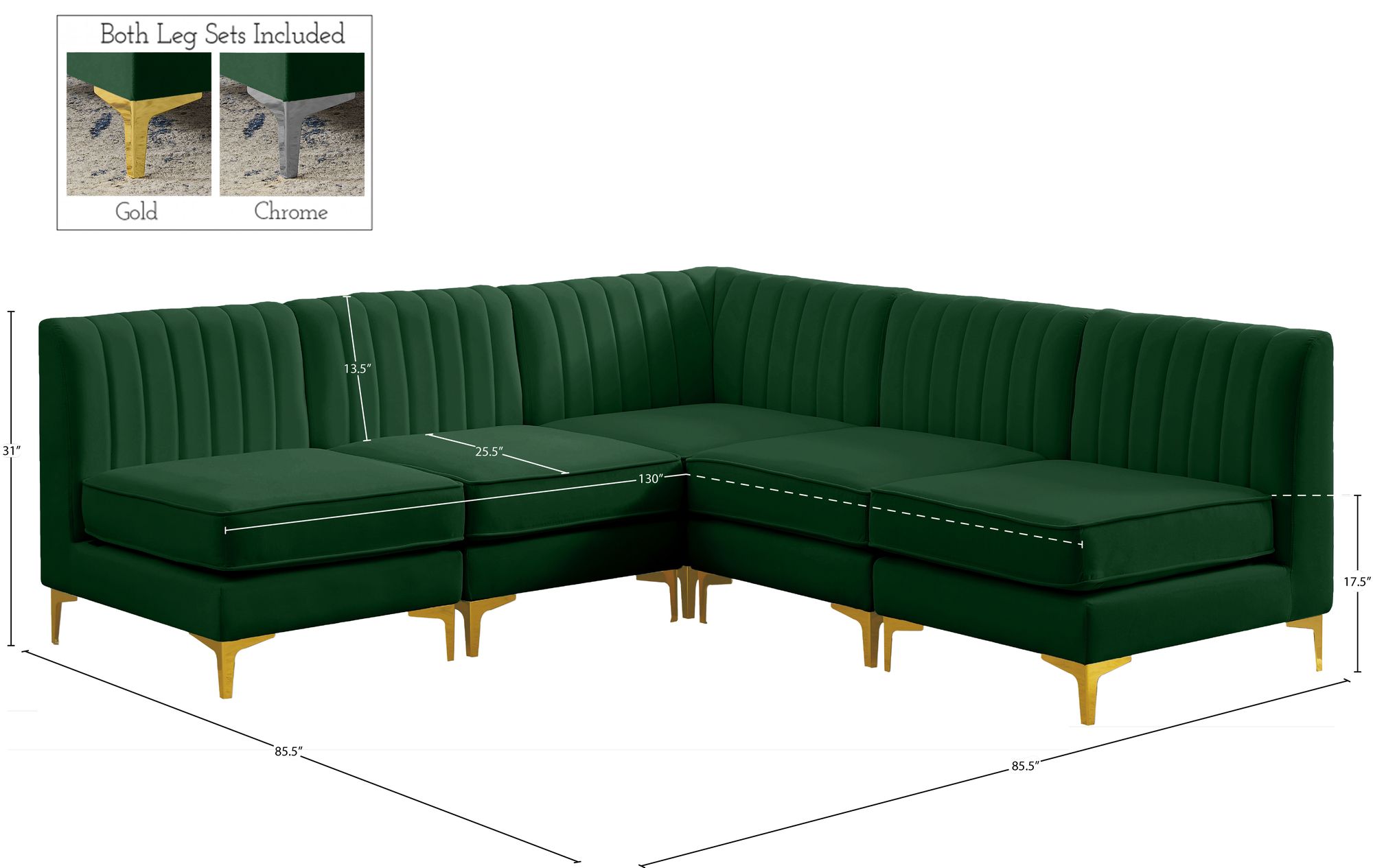Alina 85.5" 5-Piece Velvet Modular Sectional