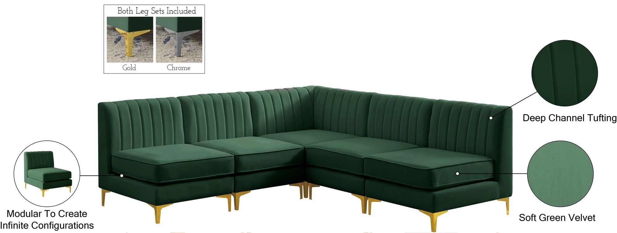Alina 85.5" 5-Piece Velvet Modular Sectional