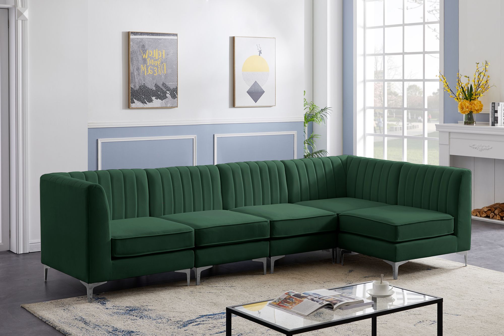 Alina 119" 5-Piece Velvet Modular Sectional