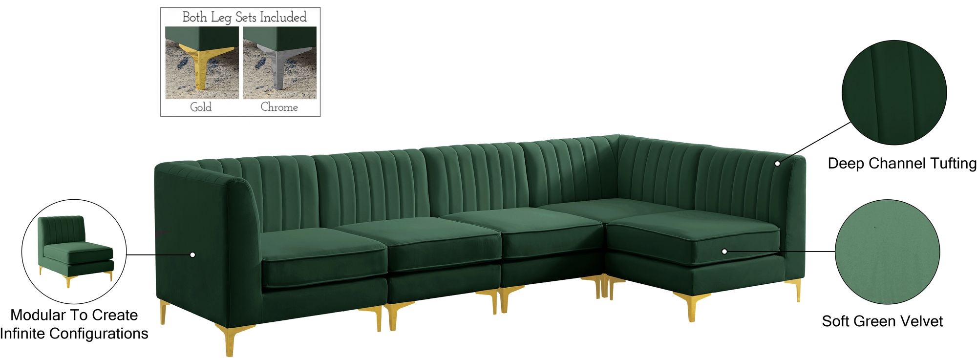 Alina 119" 5-Piece Velvet Modular Sectional