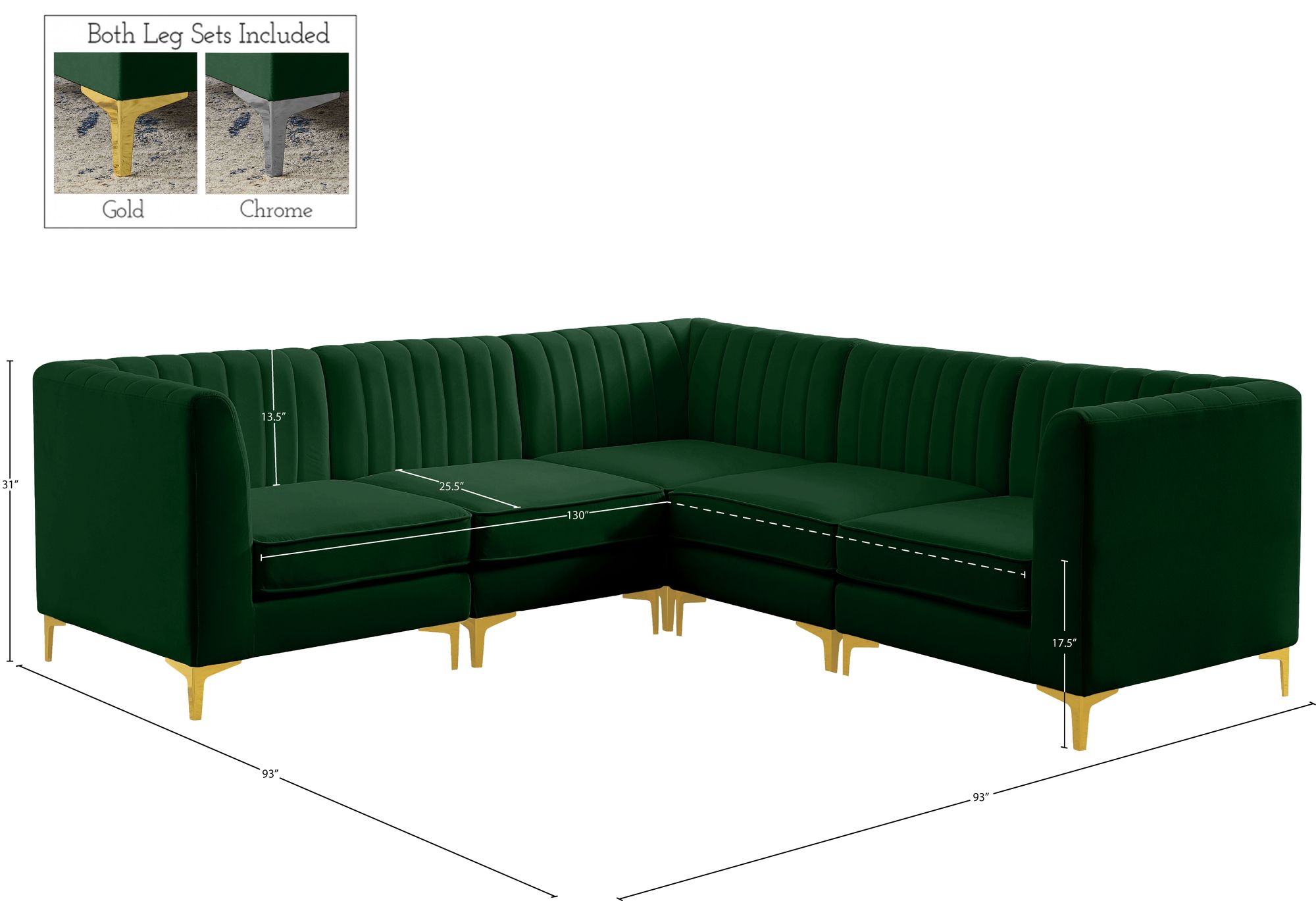Alina 93" 5-Piece Velvet Modular Sectional