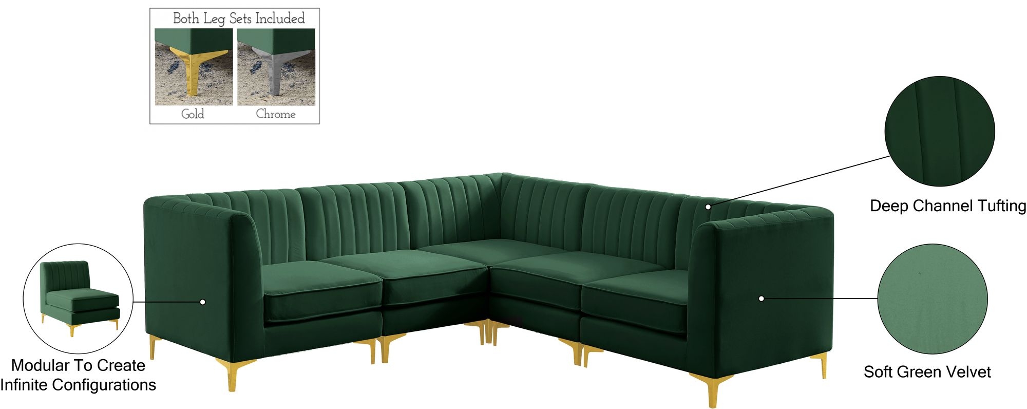 Alina 93" 5-Piece Velvet Modular Sectional