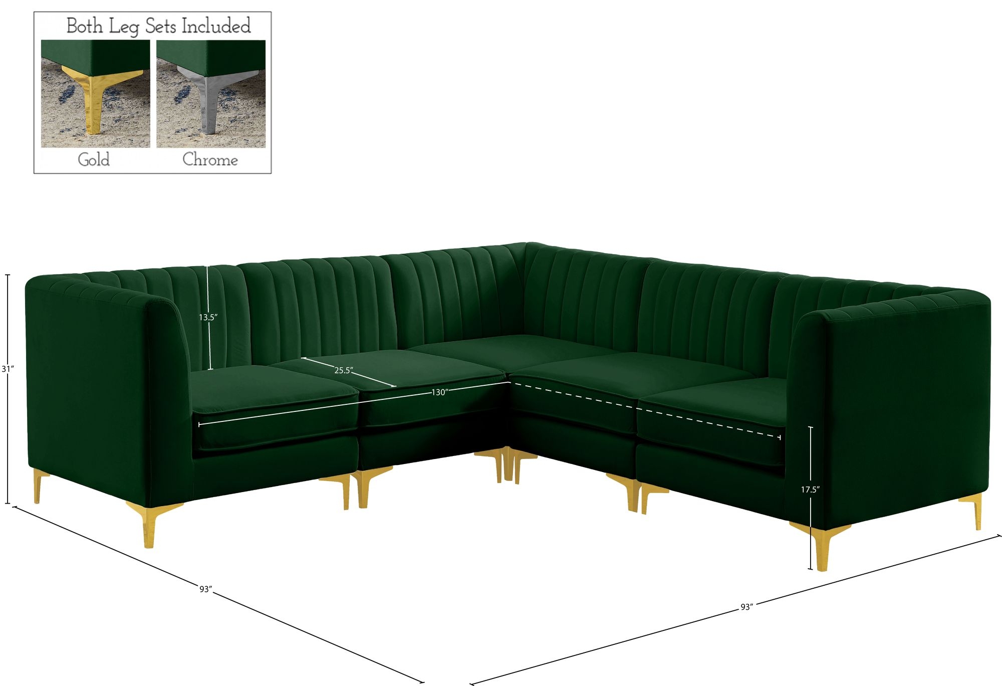 Alina 93" 5-Piece Velvet Modular Sectional