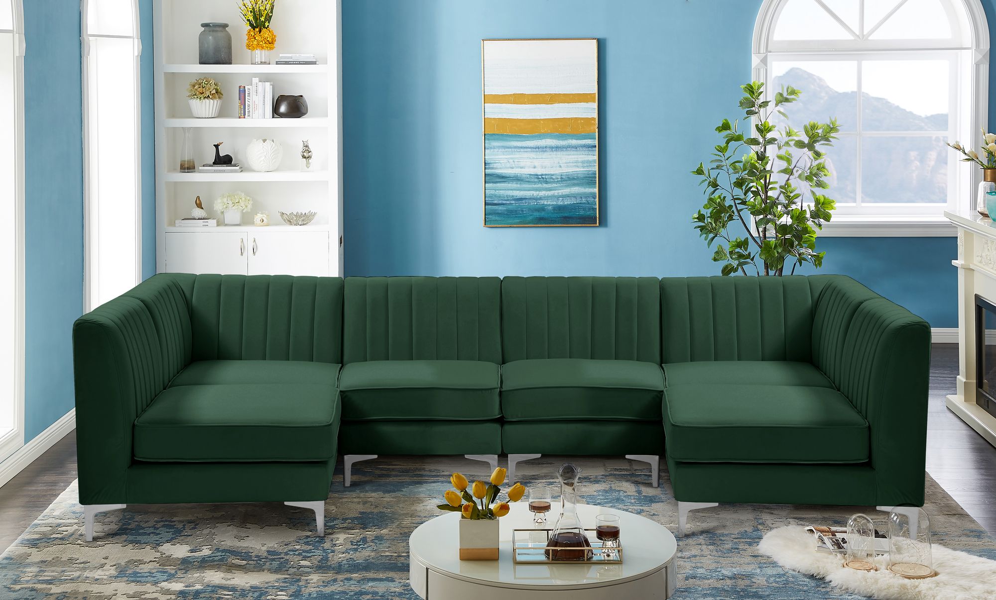 Alina 119" 6-Piece Velvet Modular U-Shape Sectional