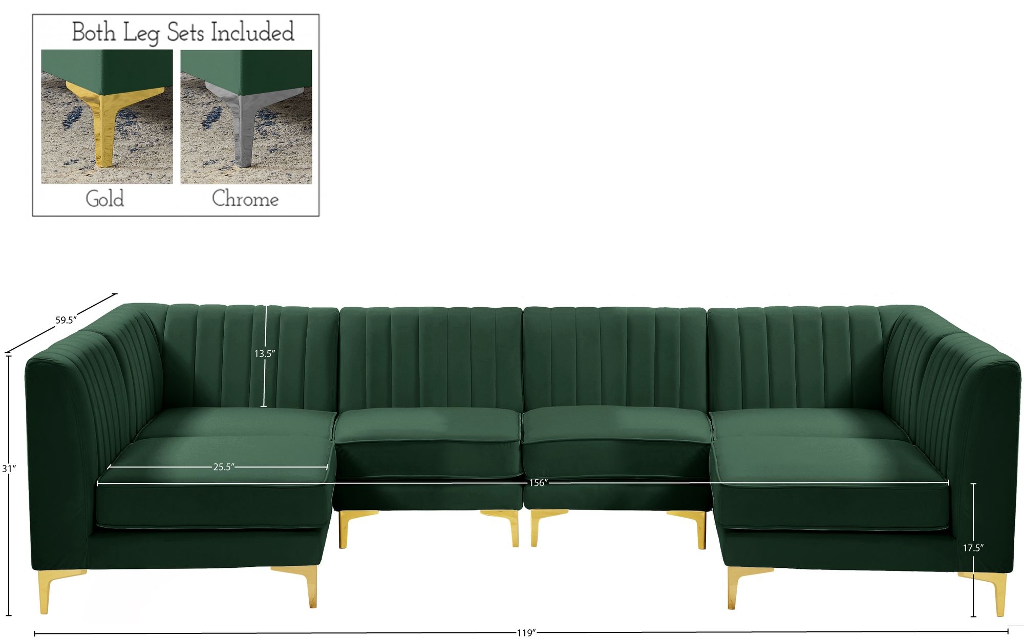 Alina 119" 6-Piece Velvet Modular U-Shape Sectional