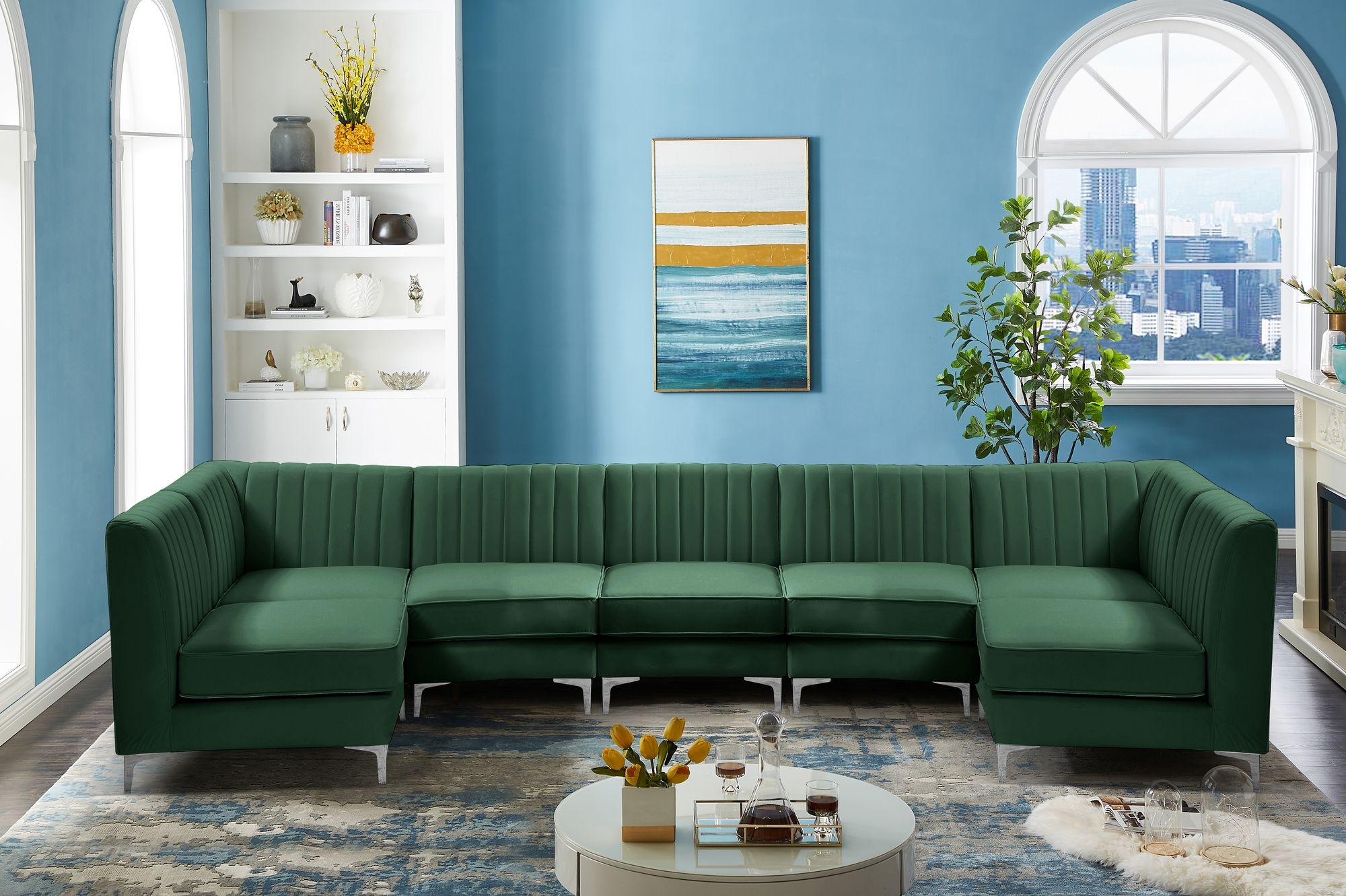 Alina 145" 7-Piece Velvet Modular Sectional