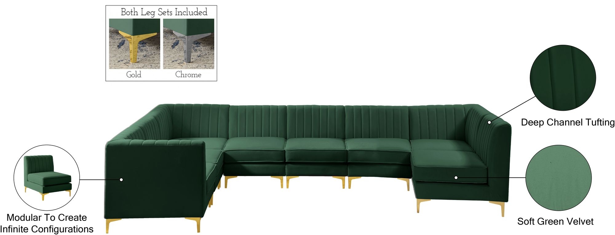 Alina 119" x 119" 8-Piece Velvet Modular Sectional