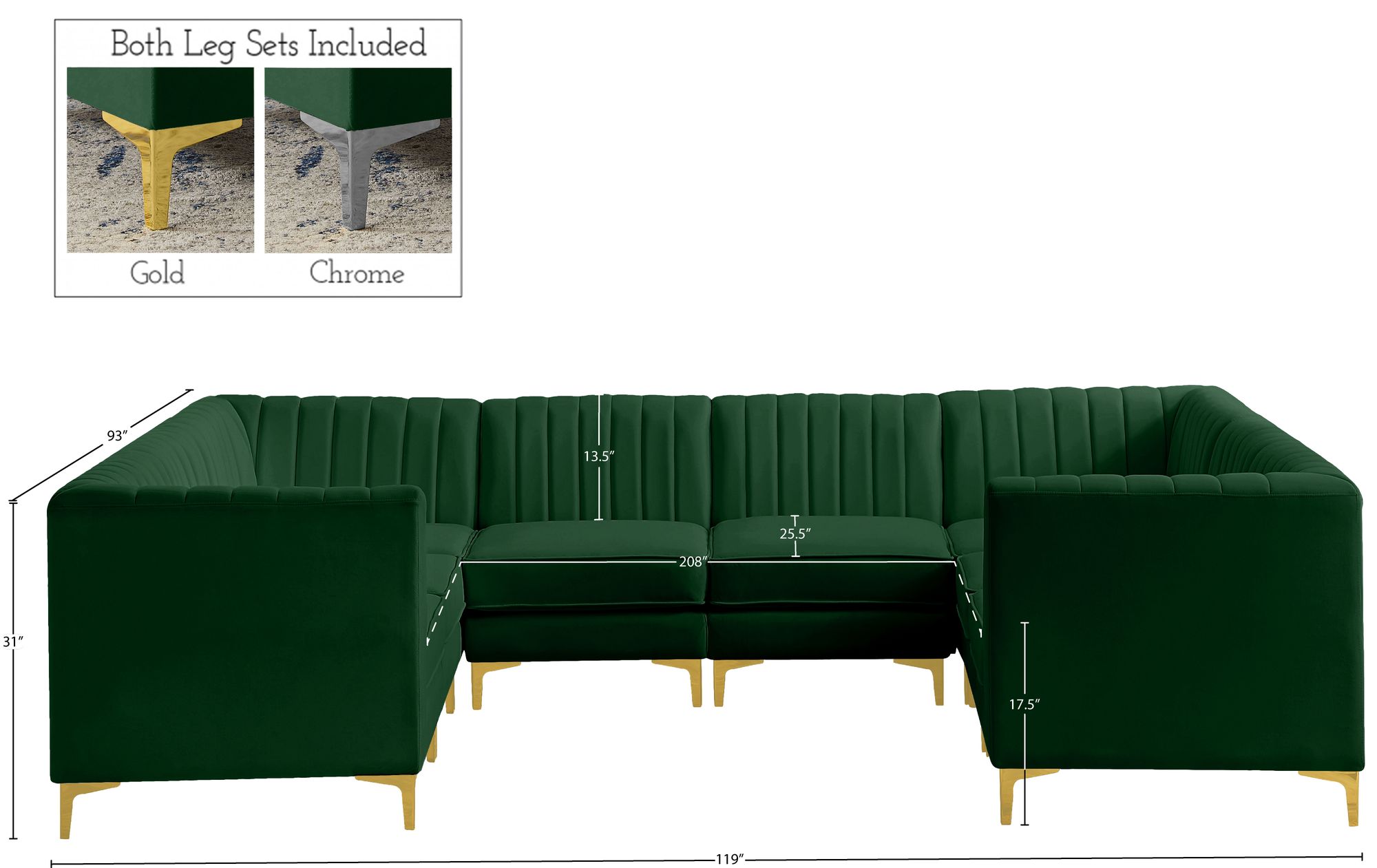 Alina 119" x 93" 8-Piece Velvet Modular Sectional