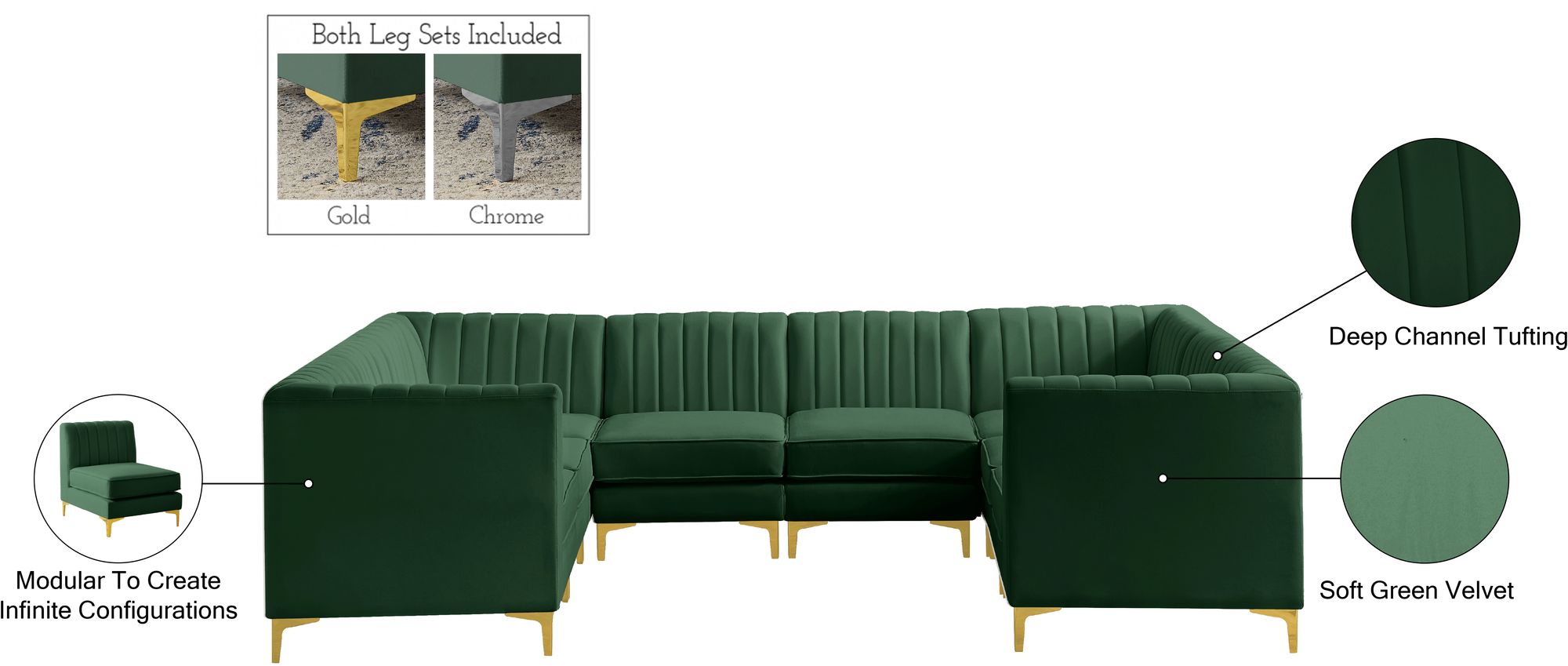 Alina 119" x 93" 8-Piece Velvet Modular Sectional
