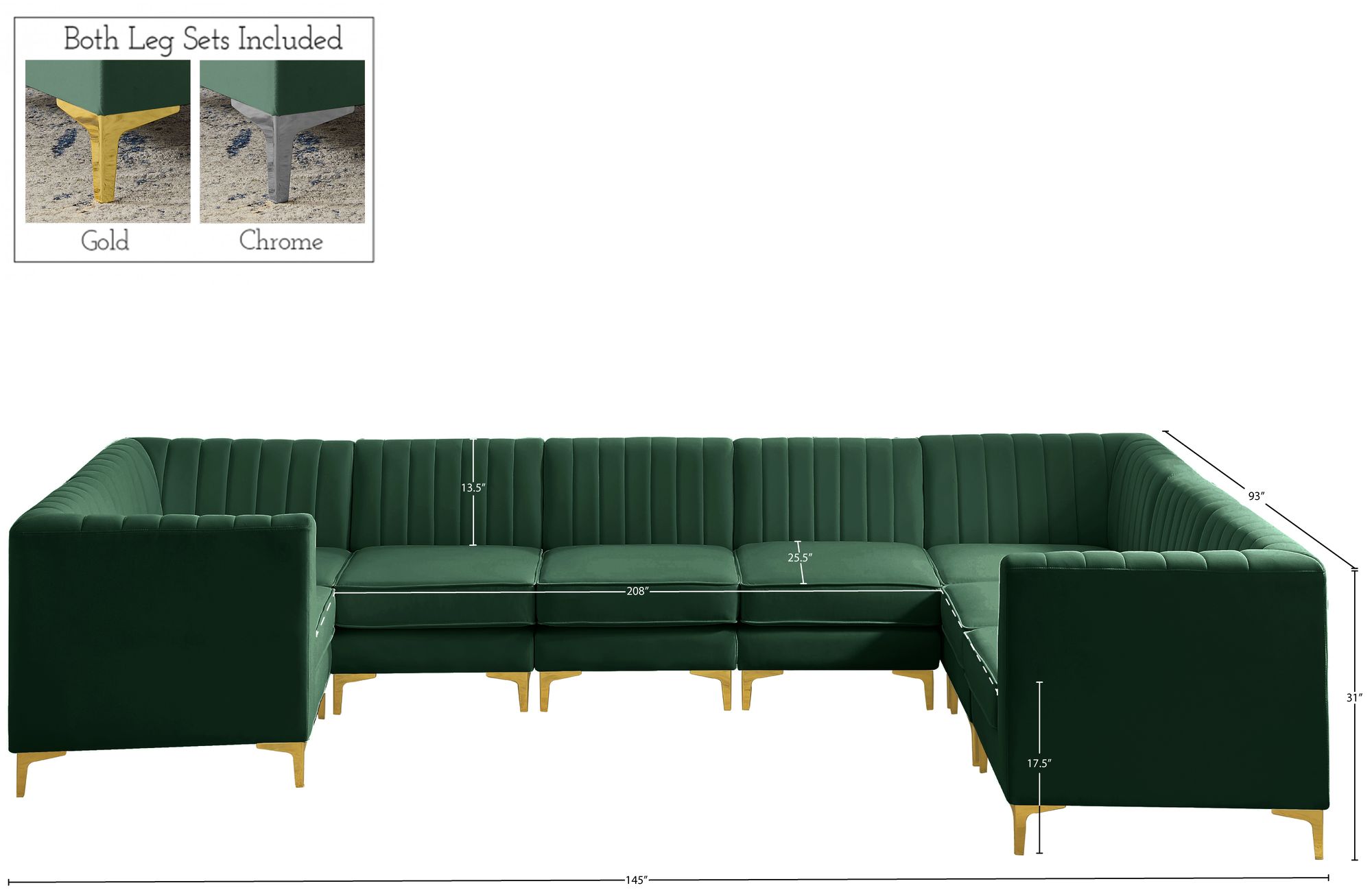Alina 145" x 93" 8-Piece Velvet Modular Sectional