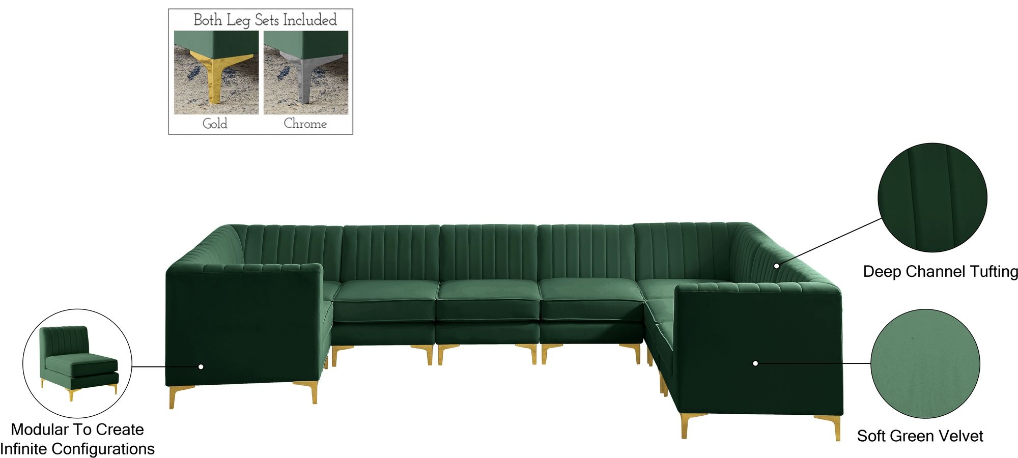 Alina 145" x 93" 8-Piece Velvet Modular Sectional
