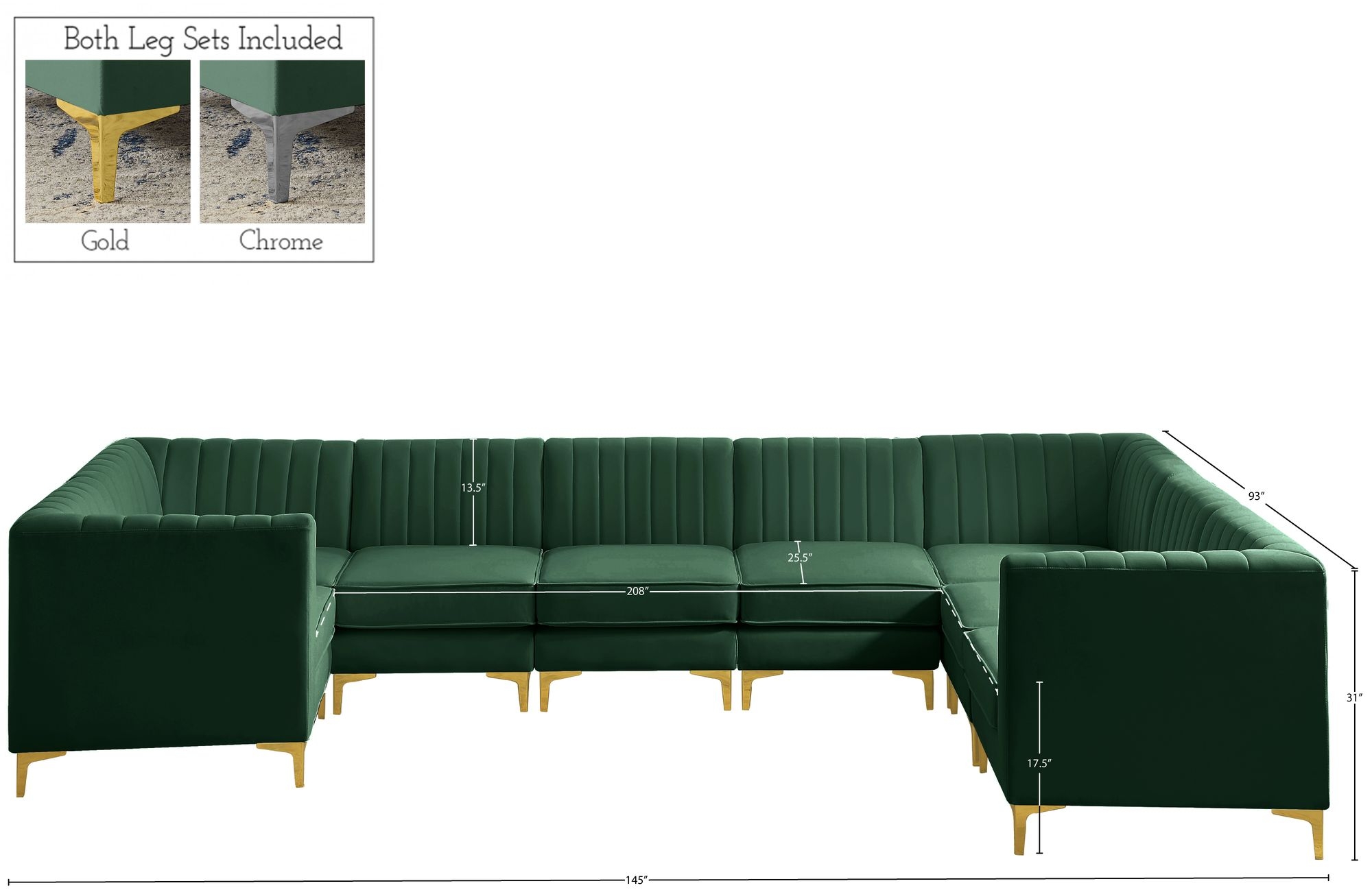 Alina 145" x 93" 8-Piece Velvet Modular Sectional