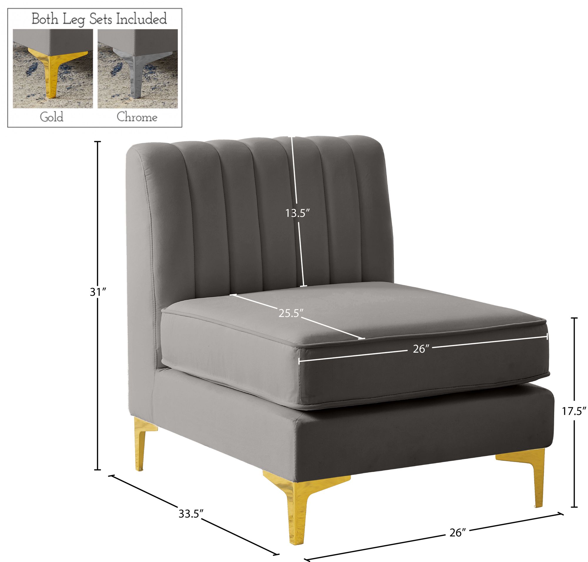 Alina Velvet Modular Armless Chair