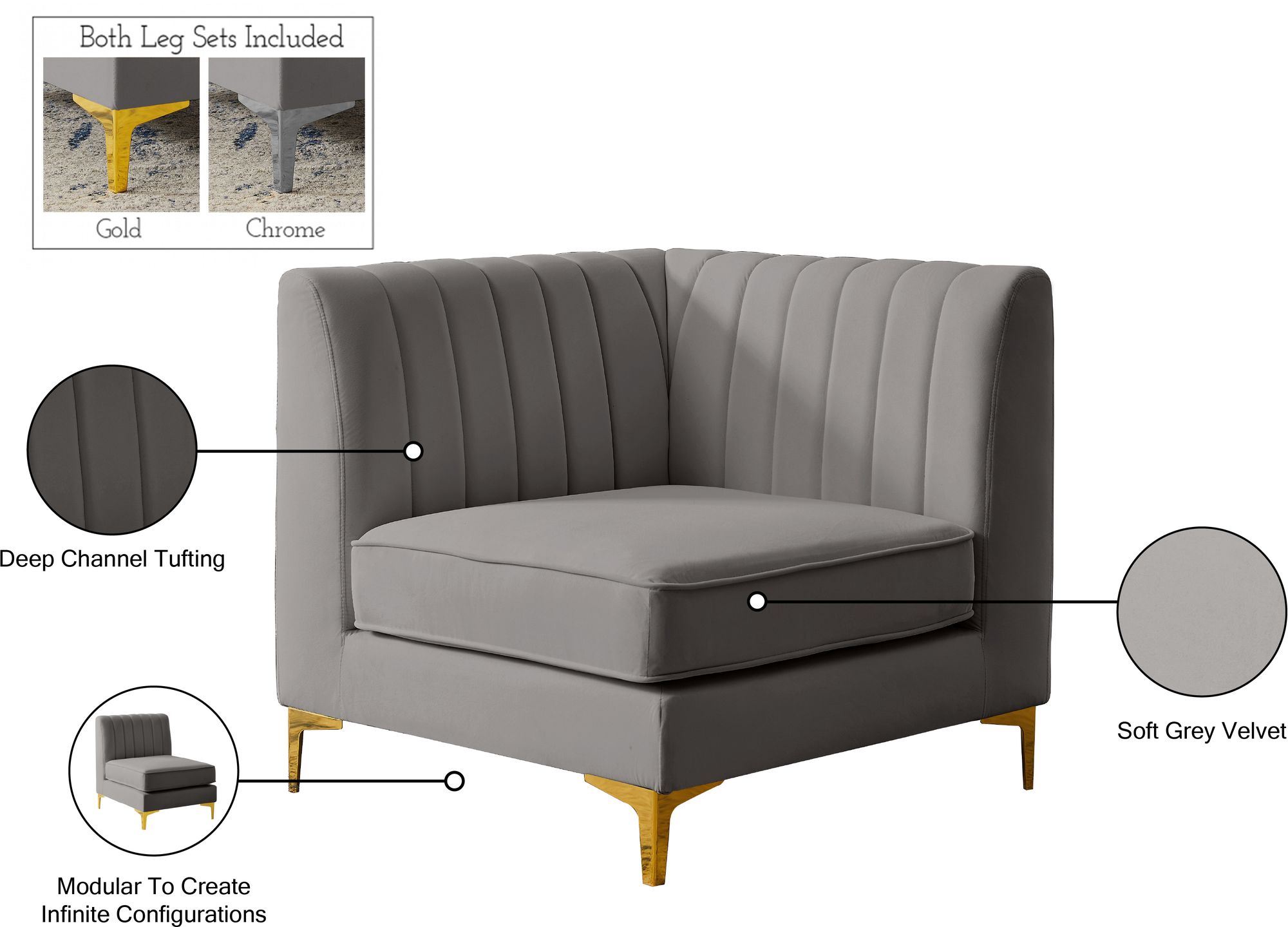 Alina Velvet Modular Corner Chair